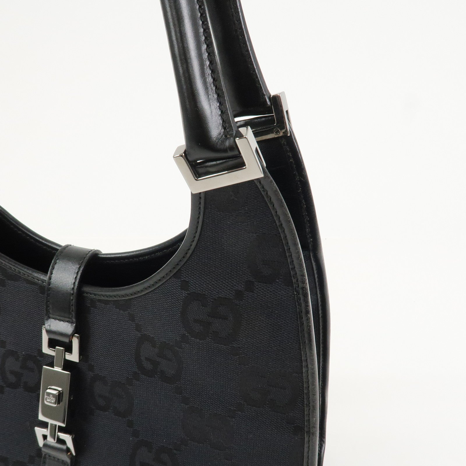 GUCCI Jackie GG Canvas Leather Shoulder Bag Hand Bag Black 002.1067