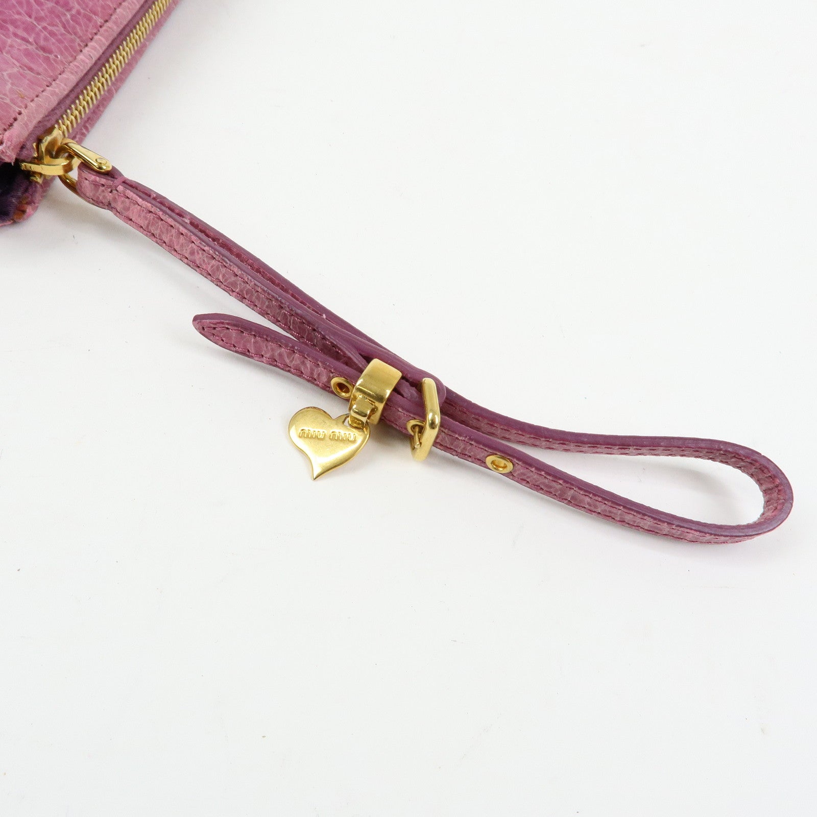 MIU MIU Logo Embossed Leather Clutch Bag Wristlet Bag Purple