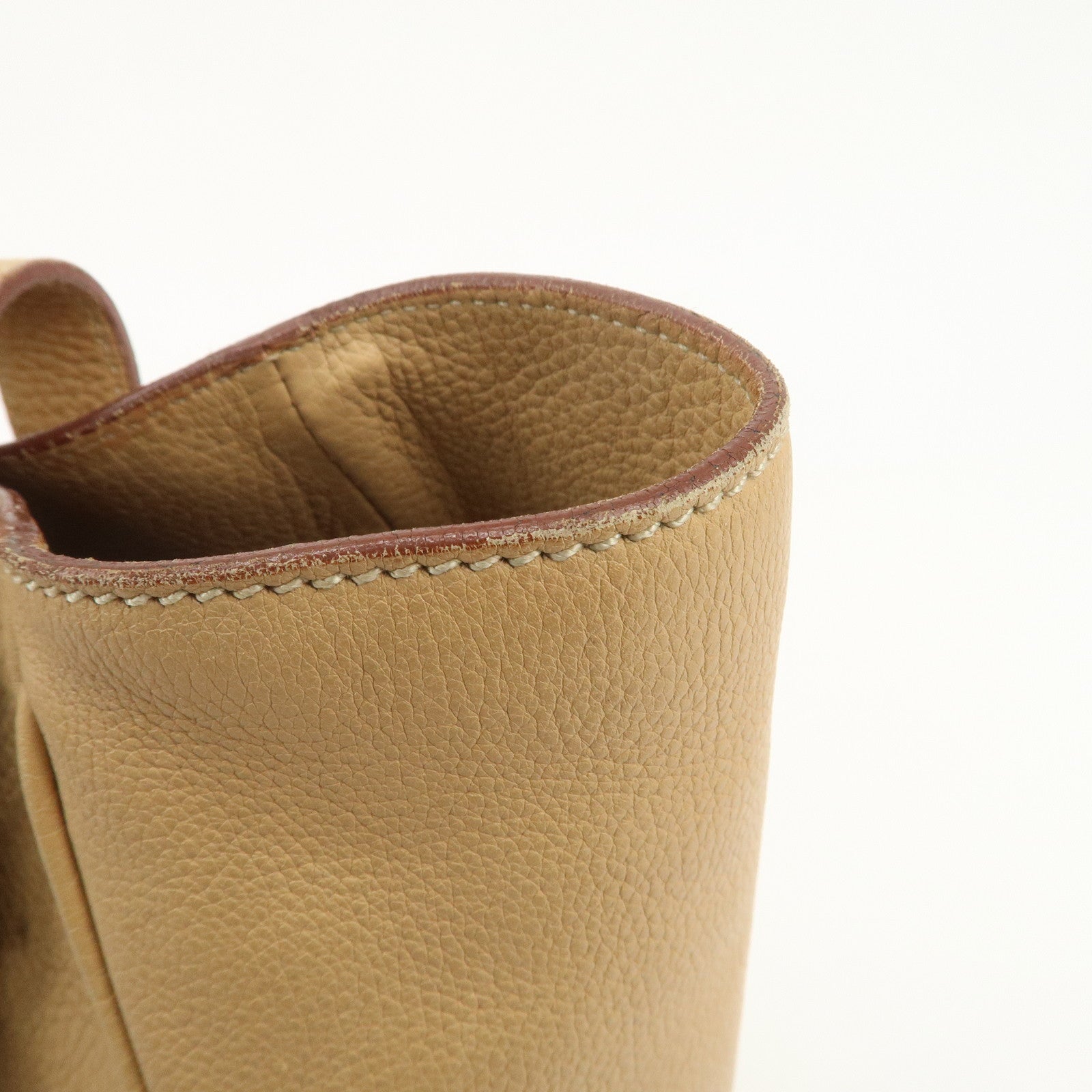 PRADA Triangle Logo Leather Shoulder Bag Hand Bag Beige