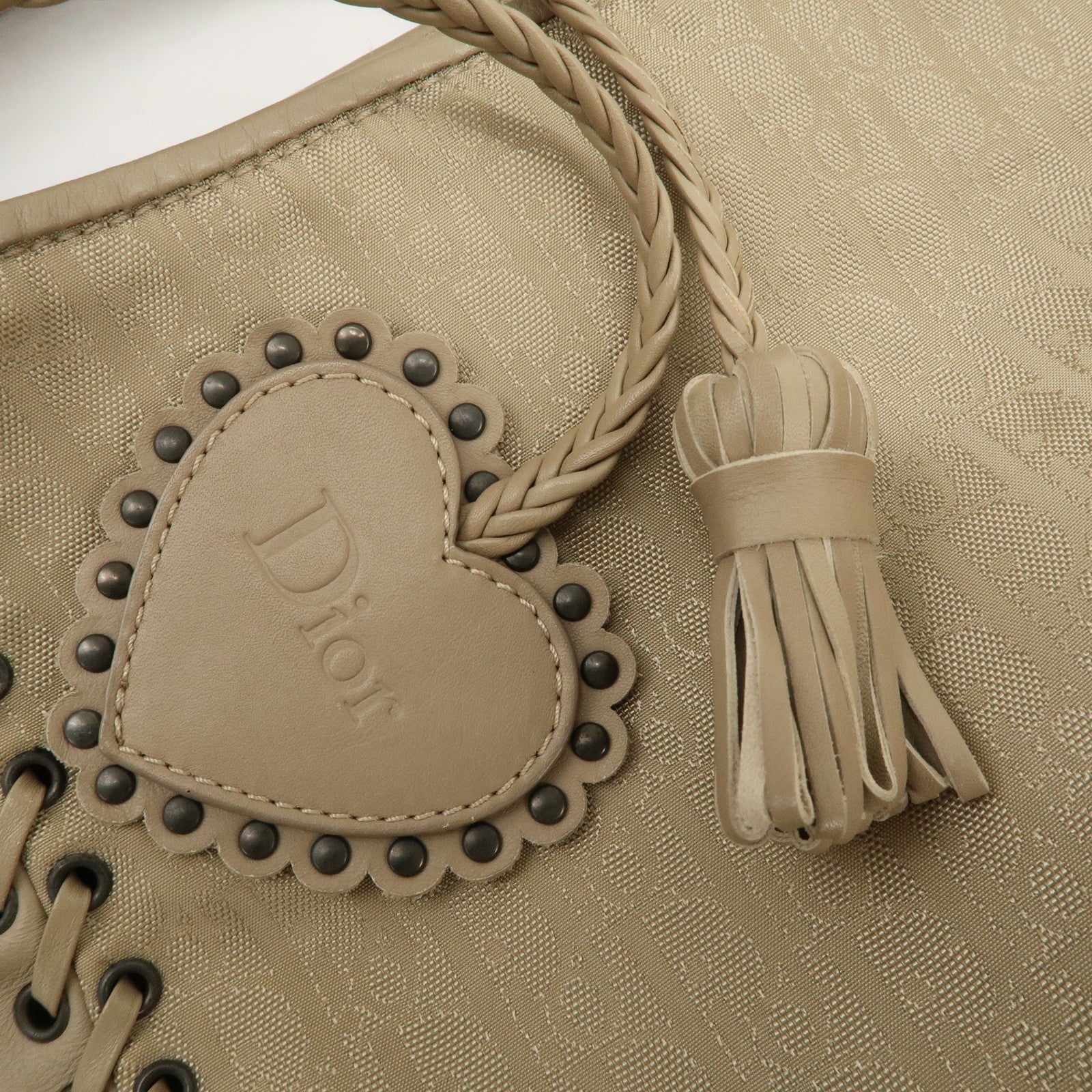 Christian Dior Trotter Nylon Leather Shoulder Bag Hand Bag Beige