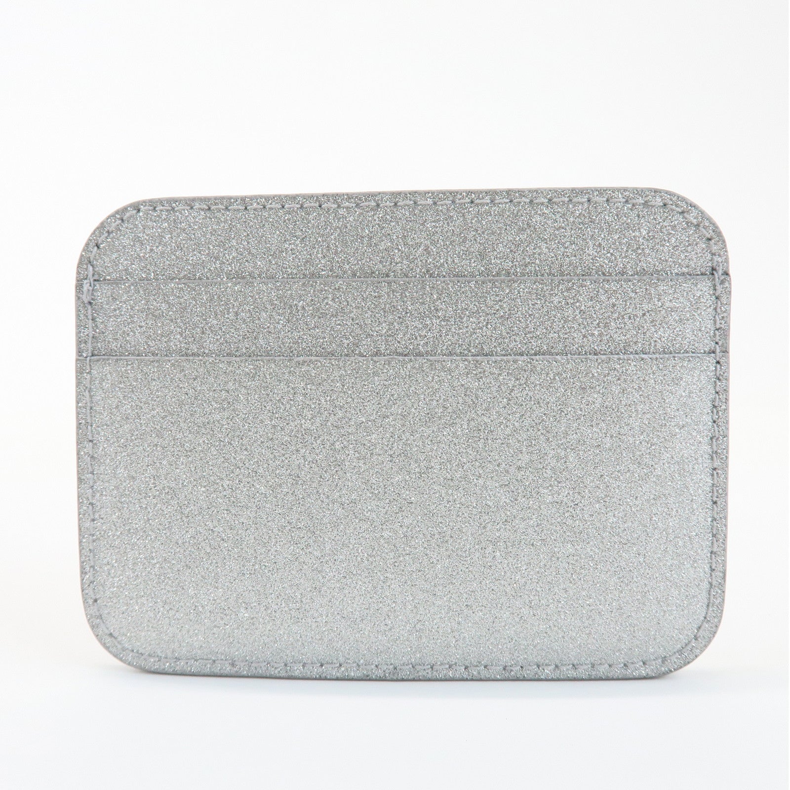 BALENCIAGA Logo Leather Card Case Card Holder Silver