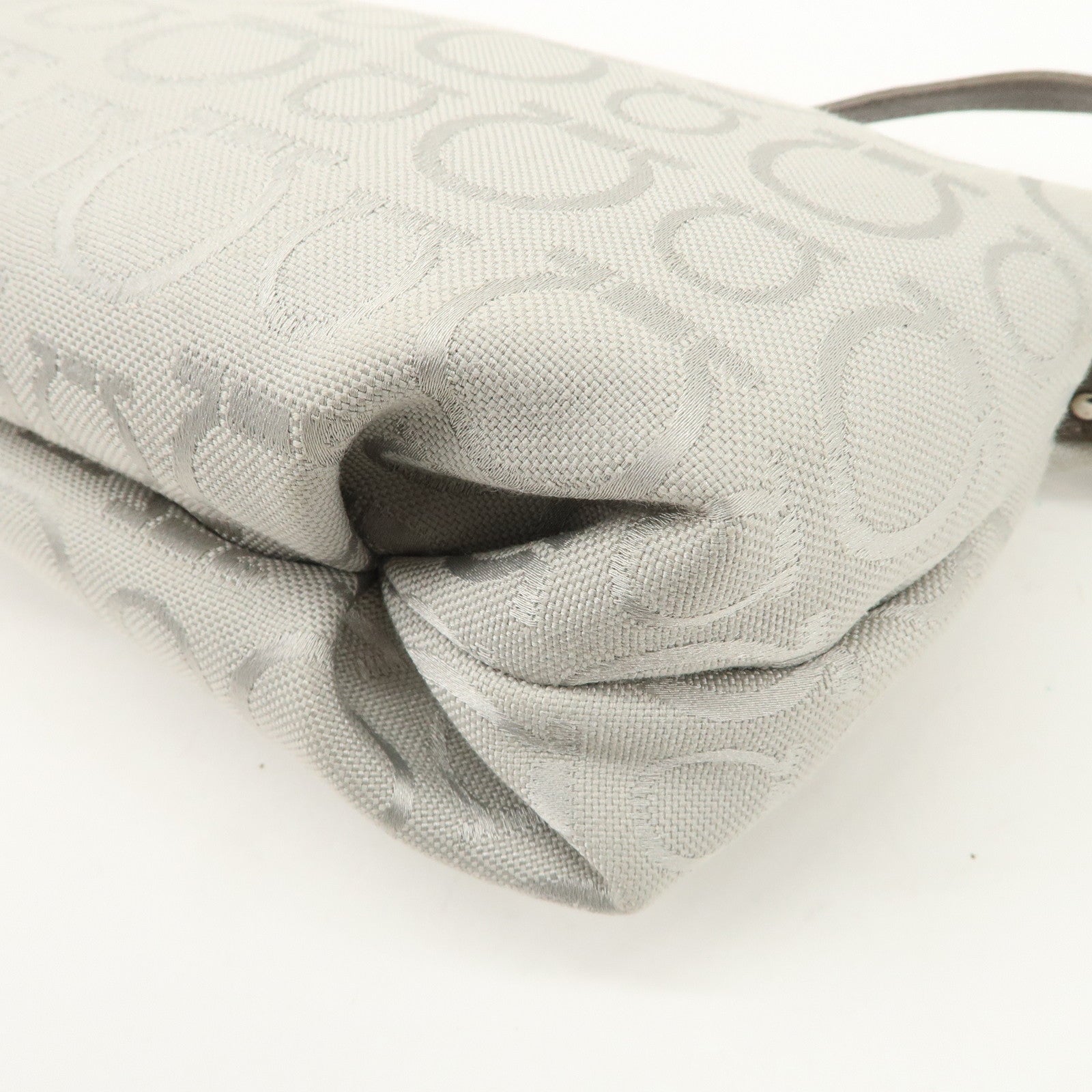 Ferragamo Gancini Leather Canvas Shoulder Bag Brown Silver Used