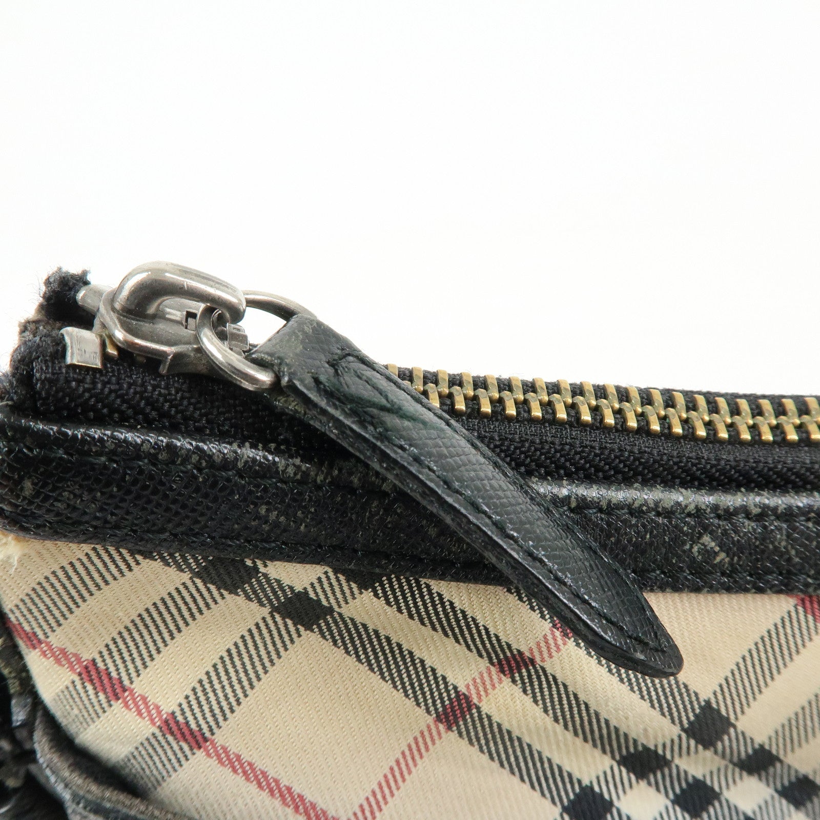 BURBERRY Nova Plaid Canvas Leather Shoulder Bag Beige Black