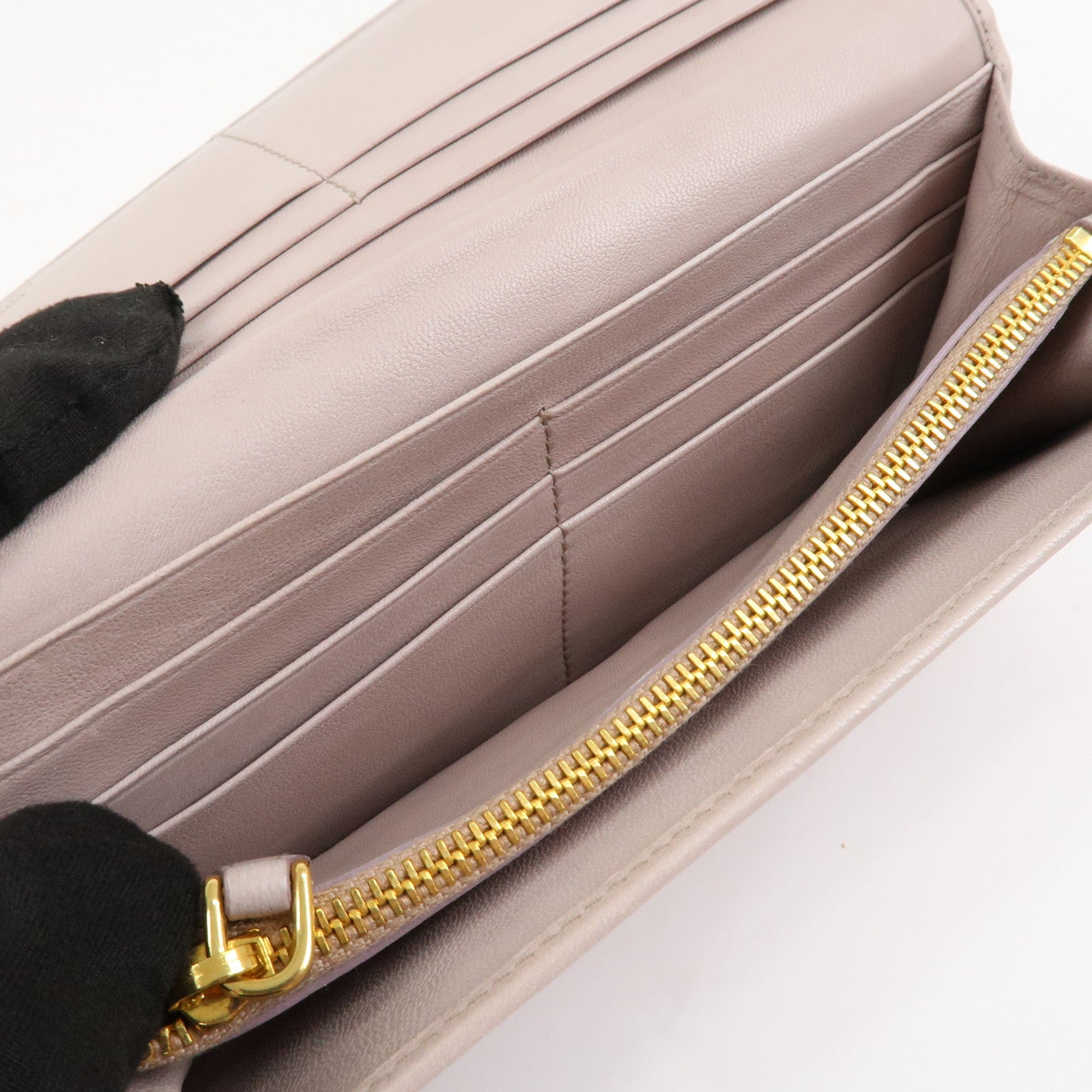 PRADA Nappa Gaufre Leather Bi-fold Long Wallet Light Beige 1M1132