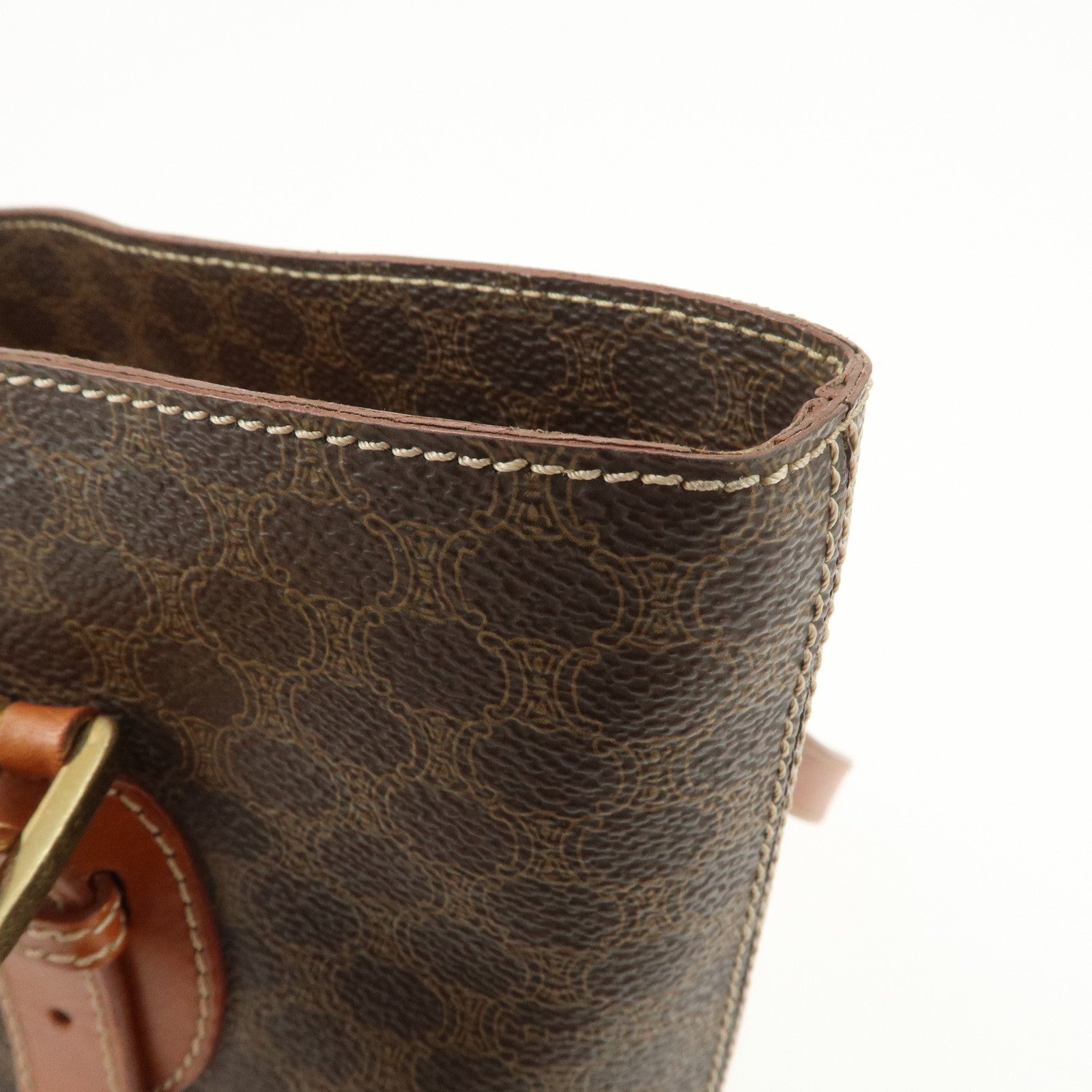 CELINE Macadam Logo PVC Leather Tote Bag Shoulder Bag Brown