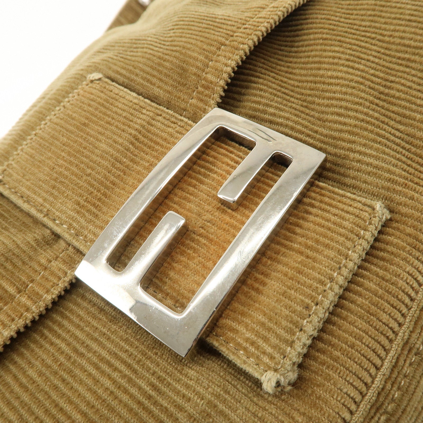 FENDI Mamma Baguette Corduroy Shoulder Bag Light Brown 26323 Used