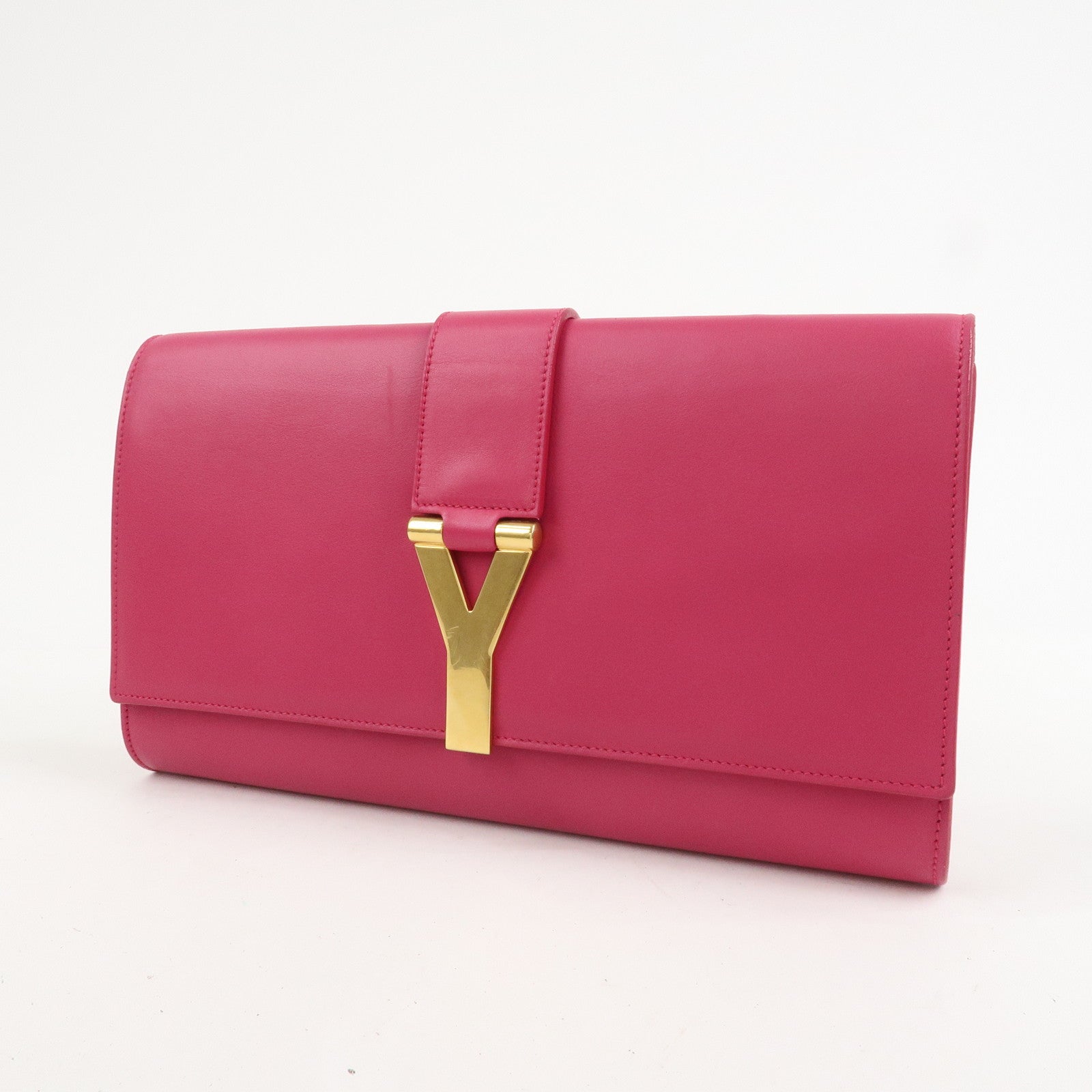 SAINT LAURENT PARIS Leather Clutch Bag Y Line Pink 311213
