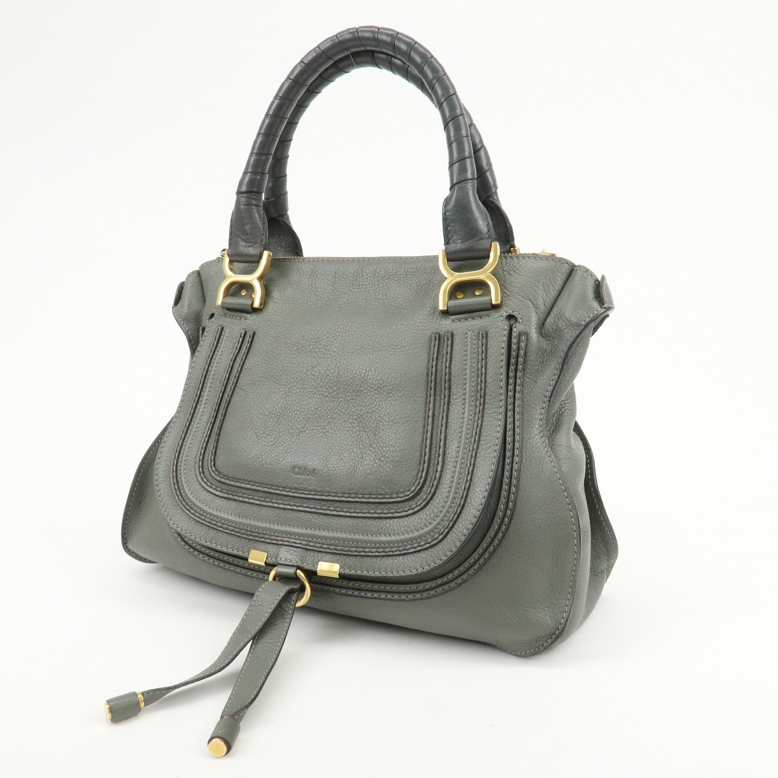 Chloe Marcie Leather Tote Bag Shoulder Bag Hand Bag Gray