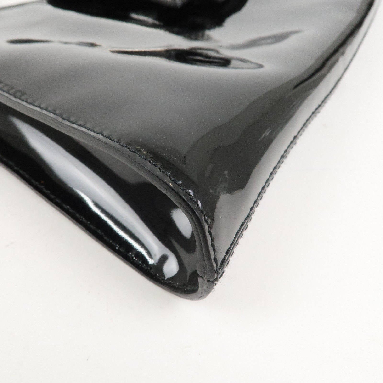 Ferragamo Patent Leather Shoulder Bag Hand Bag Black Silver HDW