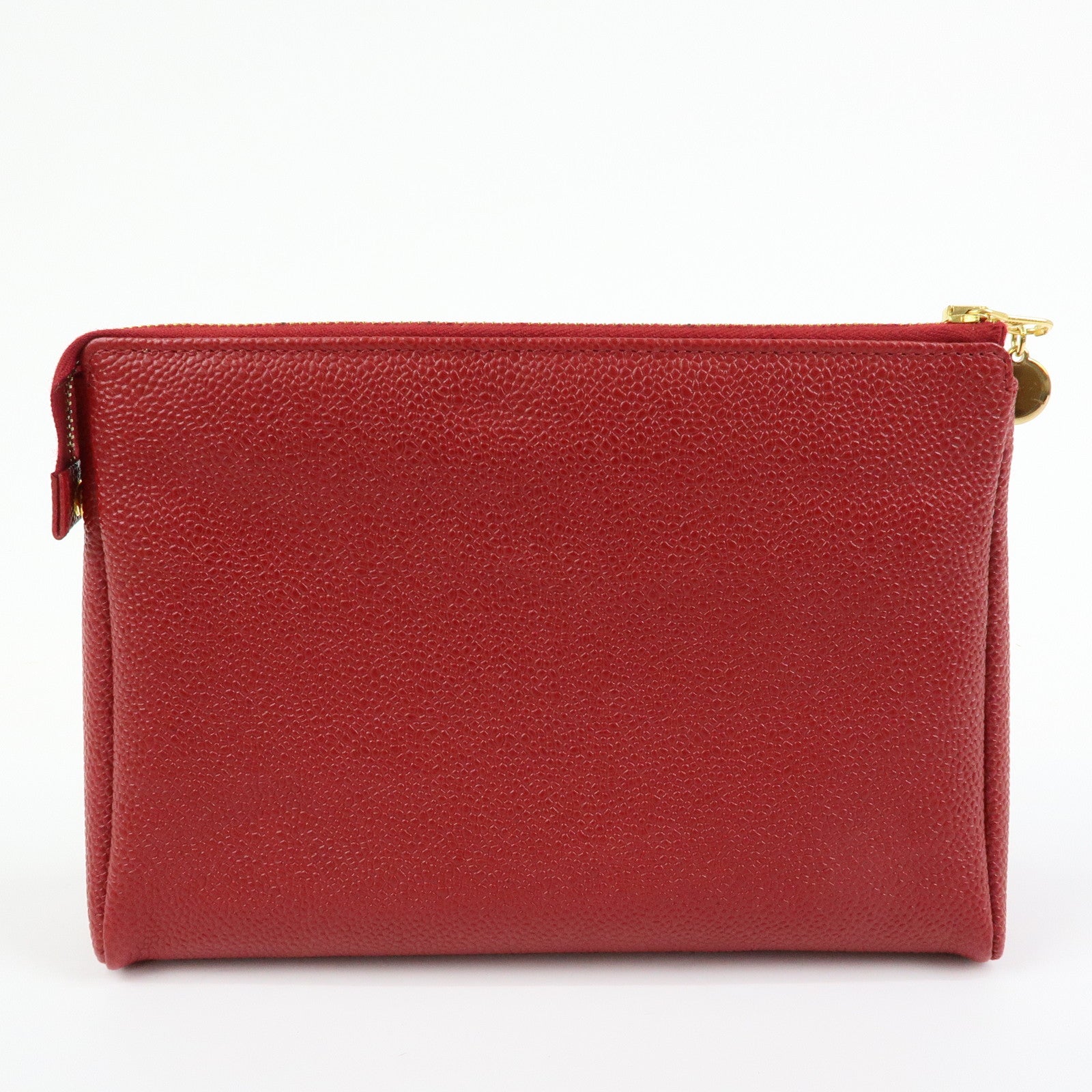 CHANEL COCO Mark Caviarskin Cosmetic Case Makeup Bag Pouch Red