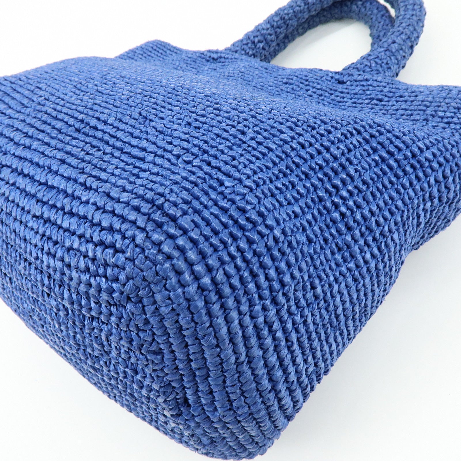 PRADA Triangle Logo Raffia 2Way Hand Bag Shoulder Bag Blue 1BG175