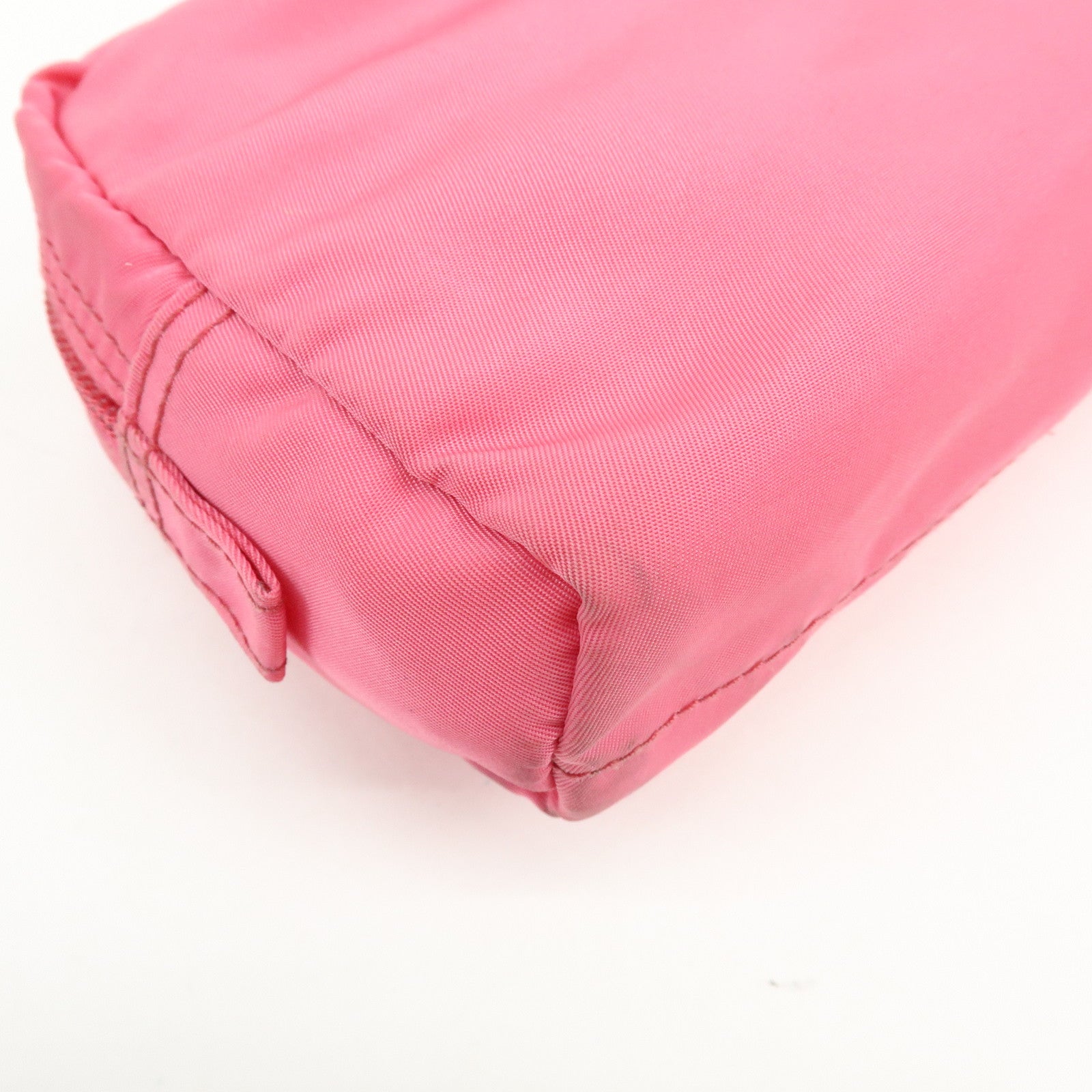 PRADA Triangle Logo Nylon Leather Cosmetic Pouch Pink 1NA021
