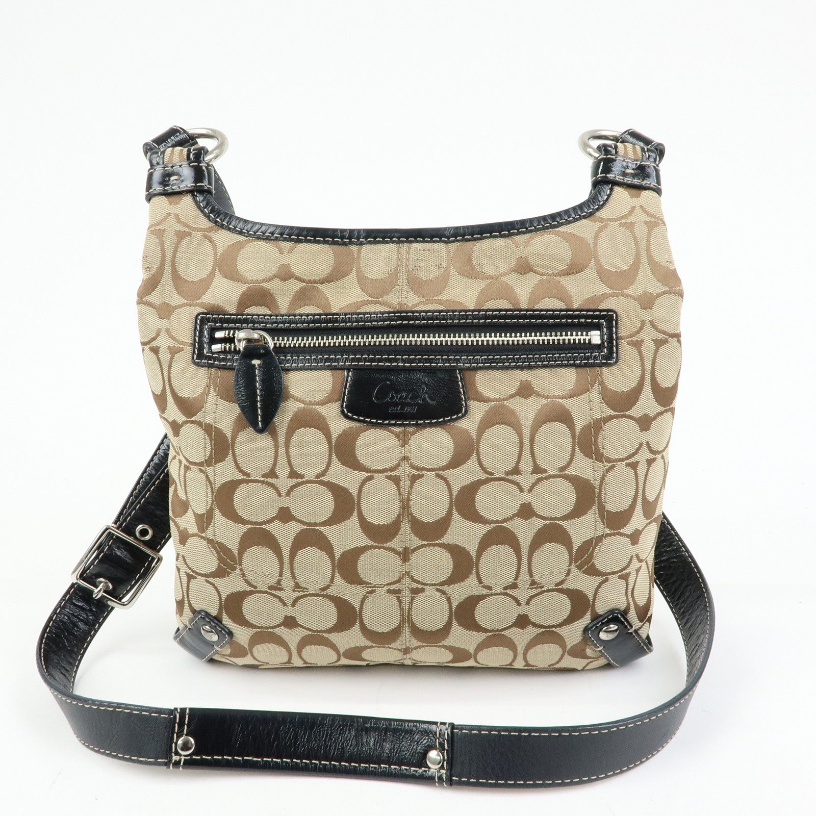 COACH Signature Set of 2 Canvas Leather Shoulder Bag Beige Black