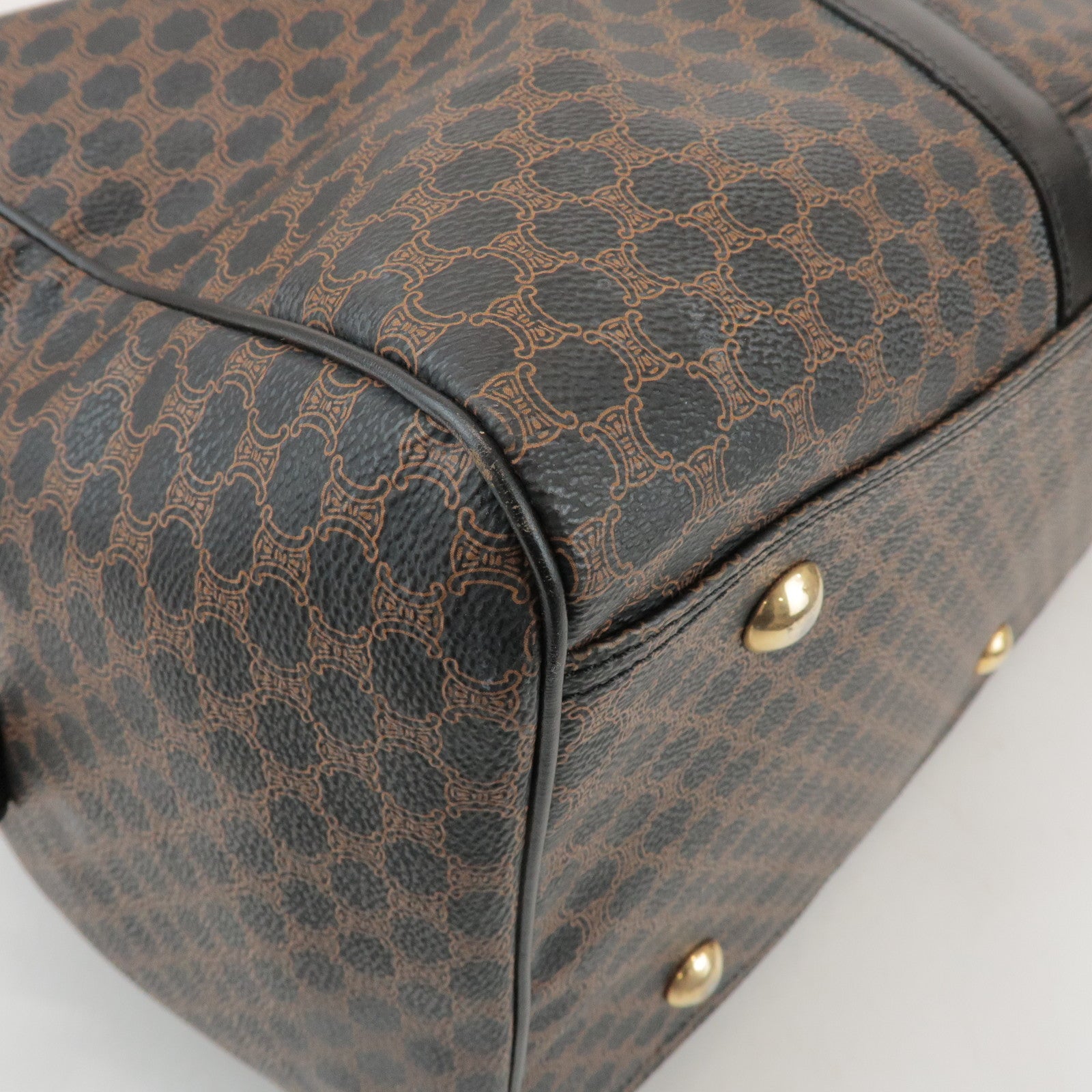 CELINE Macadam PVC Leather Boston Bag Hand Bag Black Brown
