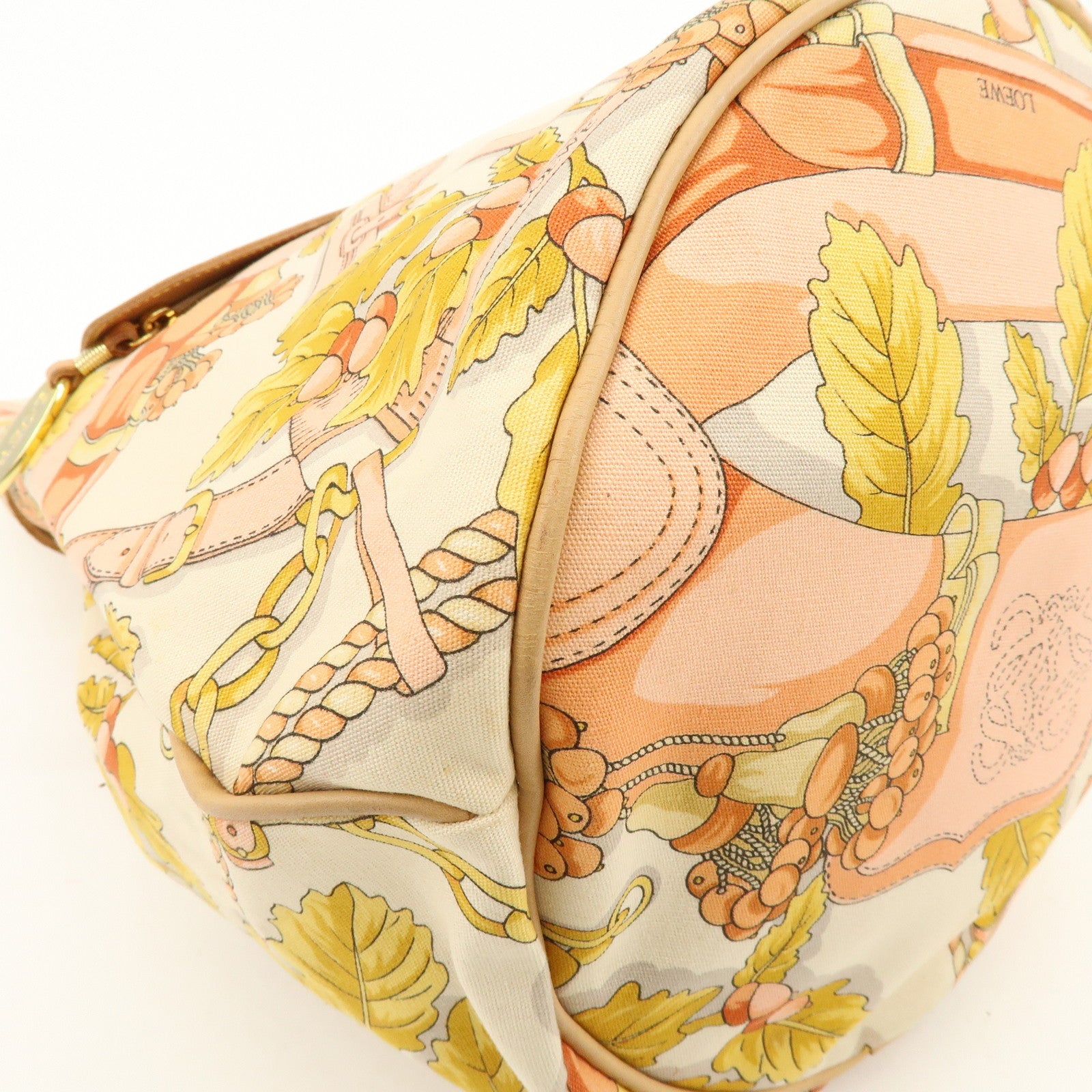 LOEWE Scarf Design Canvas Leather Shoulder Bag Beige Pink