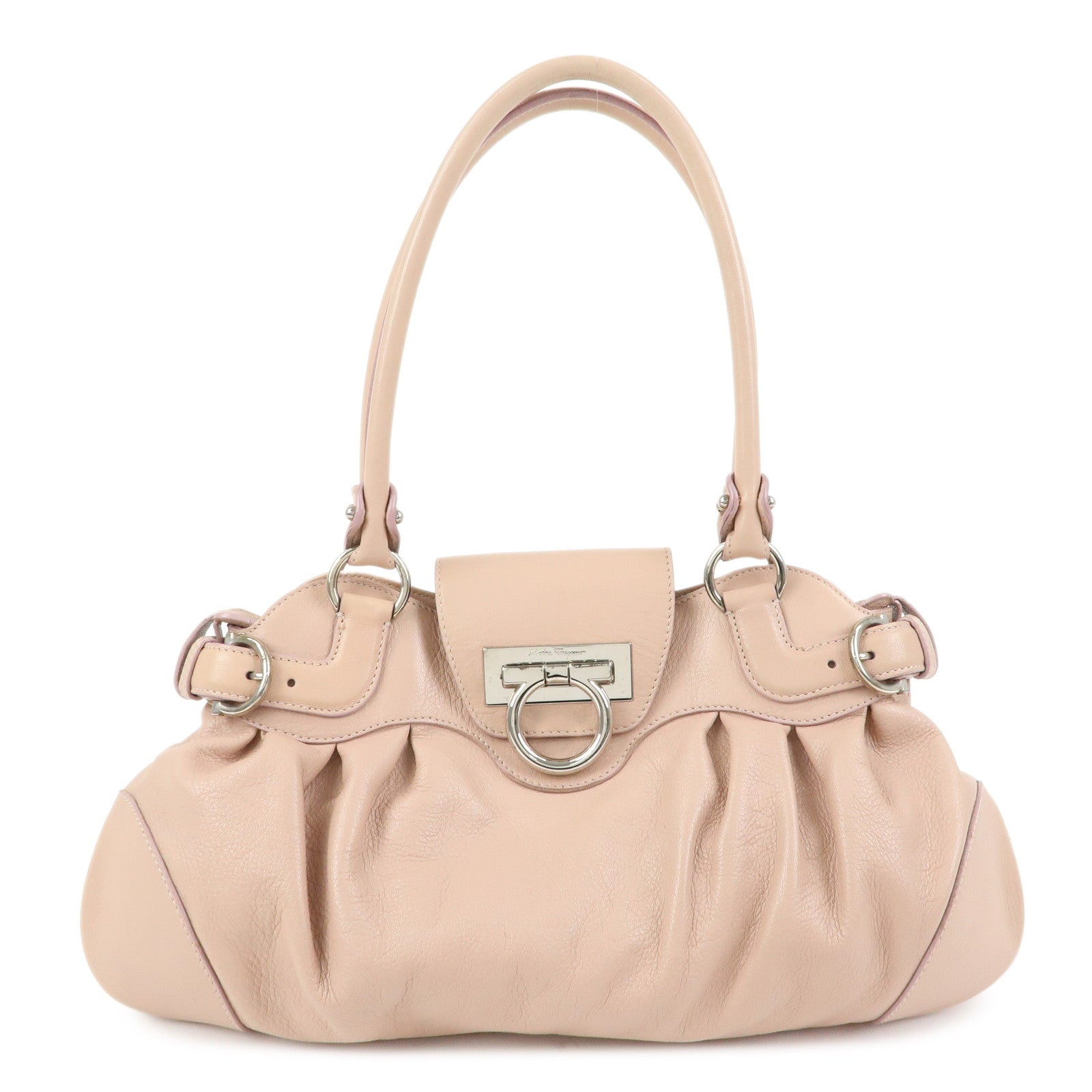 Ferragamo Gancini Leather Shoulder Bag Hand Bag Pink