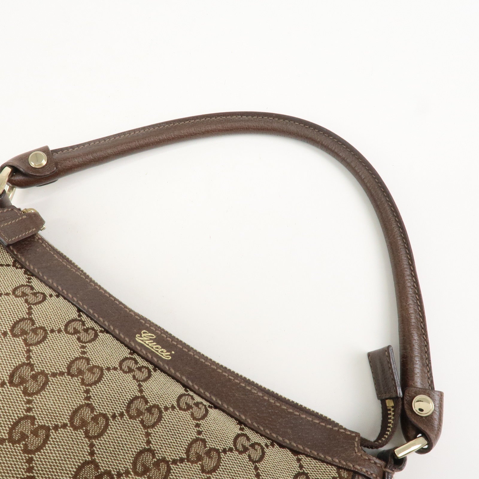 GUCCI GG Canvas Leather Shoulder Bag Hand Bag Beige Brown 146244