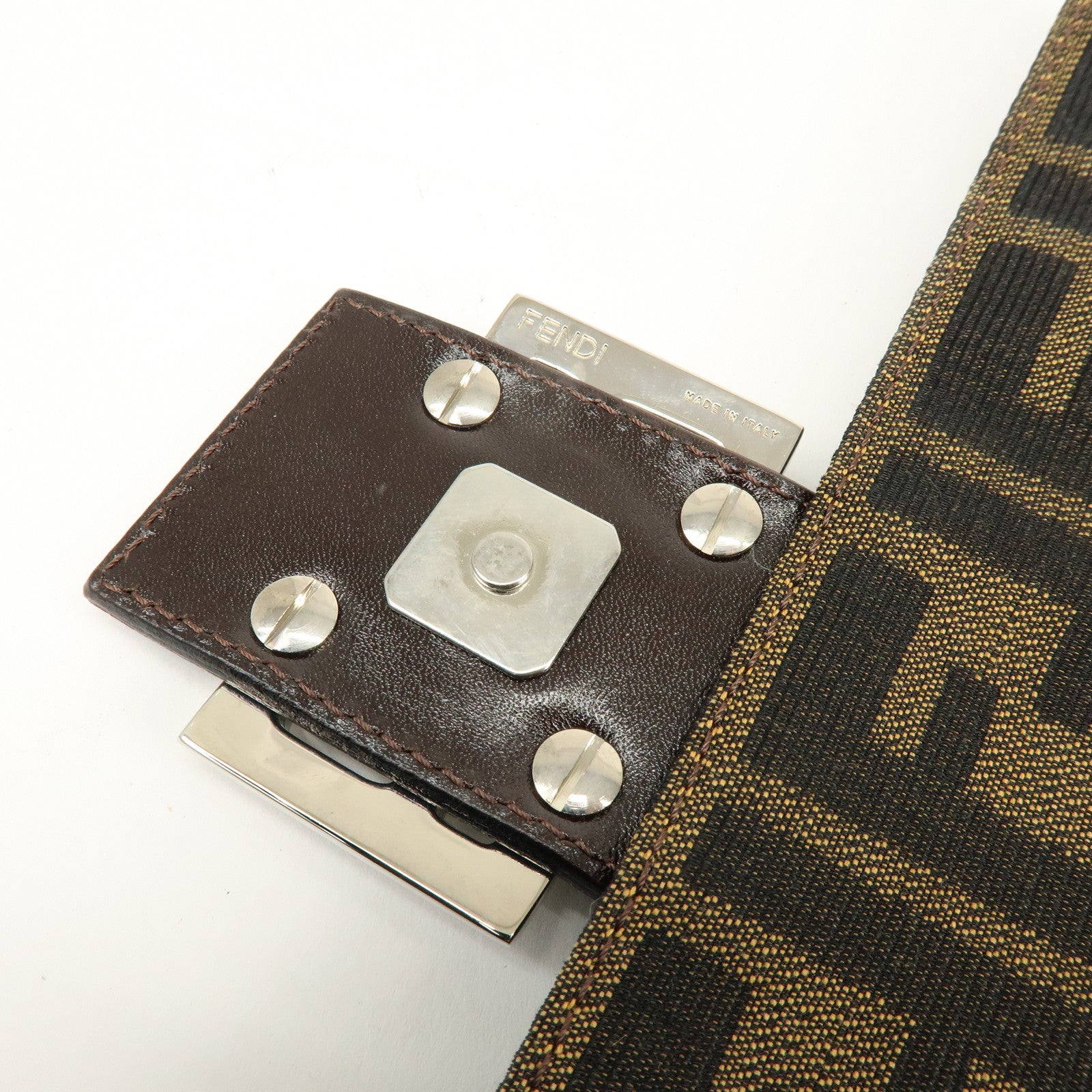 FENDI Mamma Baguette Zucca Canvas Leather Shoulder Hand Bag 26325