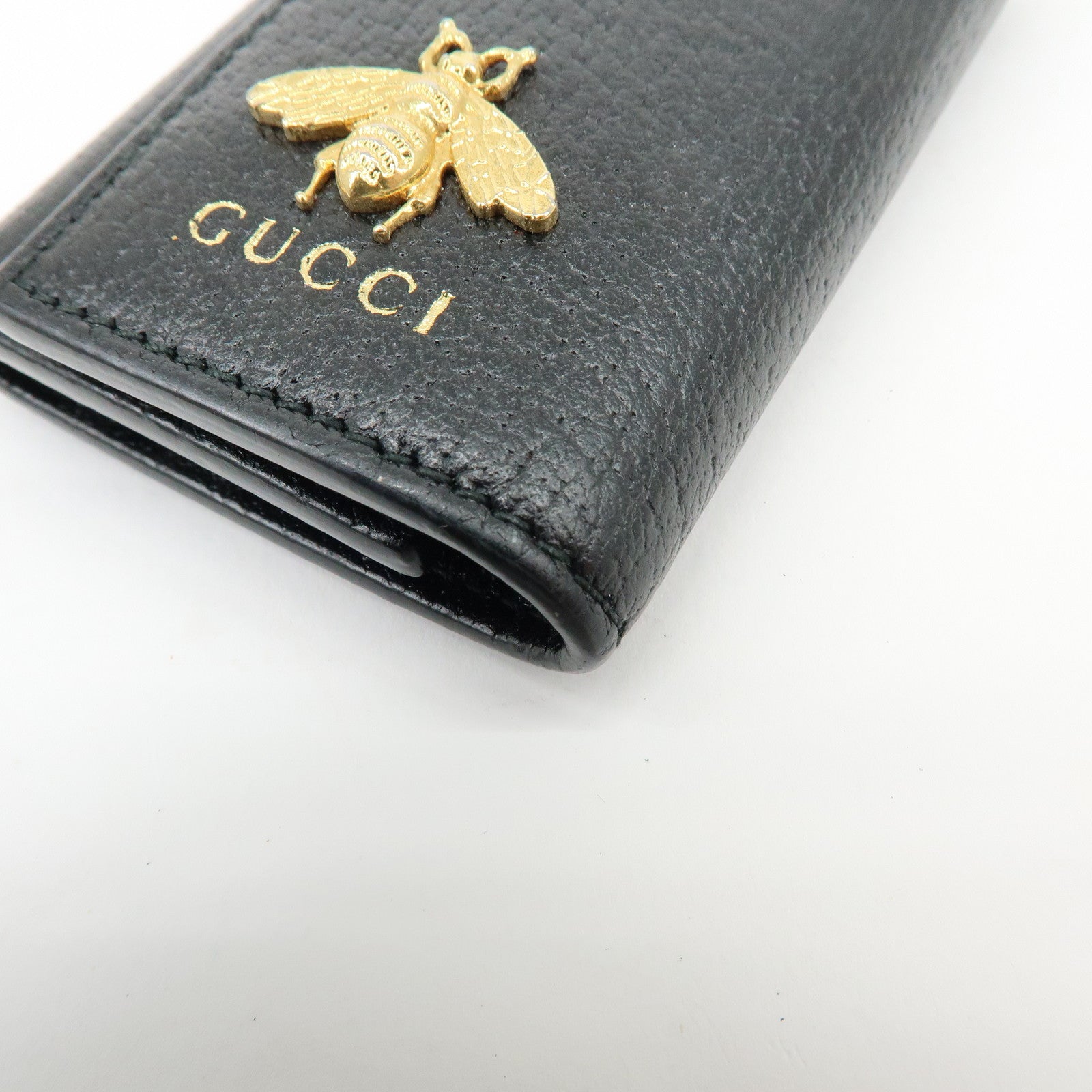 GUCCI Animalier Bee Leather 6 Ring Key Case Key Holder Black 523683