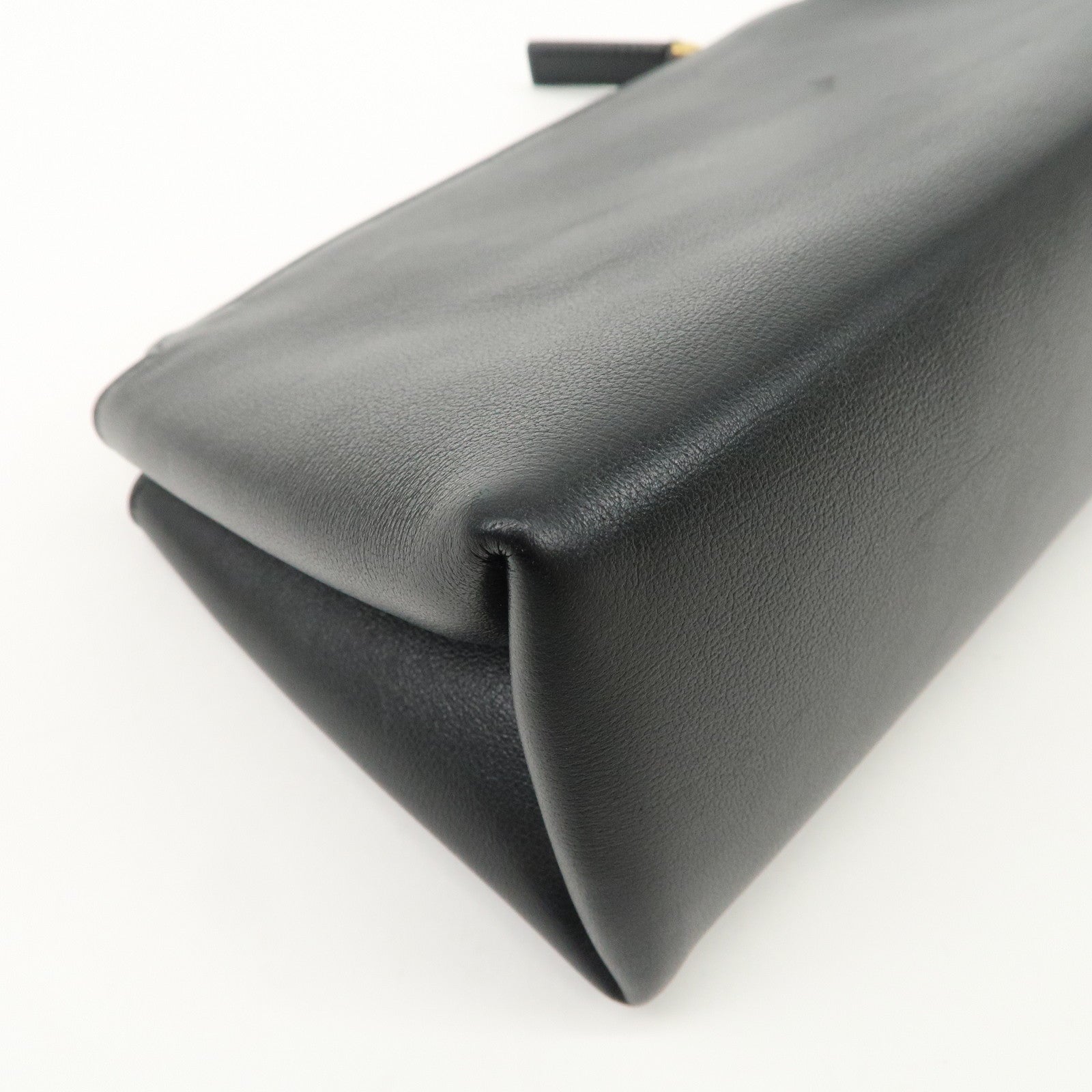 VALENTINO Leather Pouch Clutch Bag Black Gold Hardware