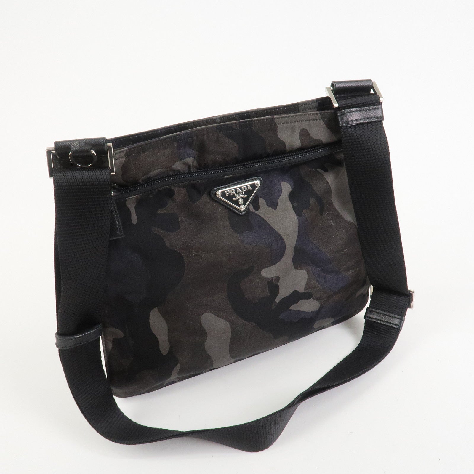 PRADA Triangle Logo Nylon Camoflage Shoulder Bag Black BT0978