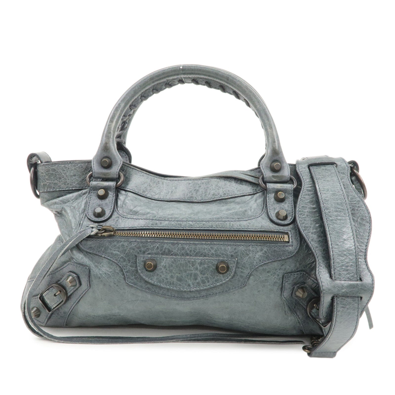 BALENCIAGA The First Leather 2Way Bag Shoulder Bag Gray 103208 Used
