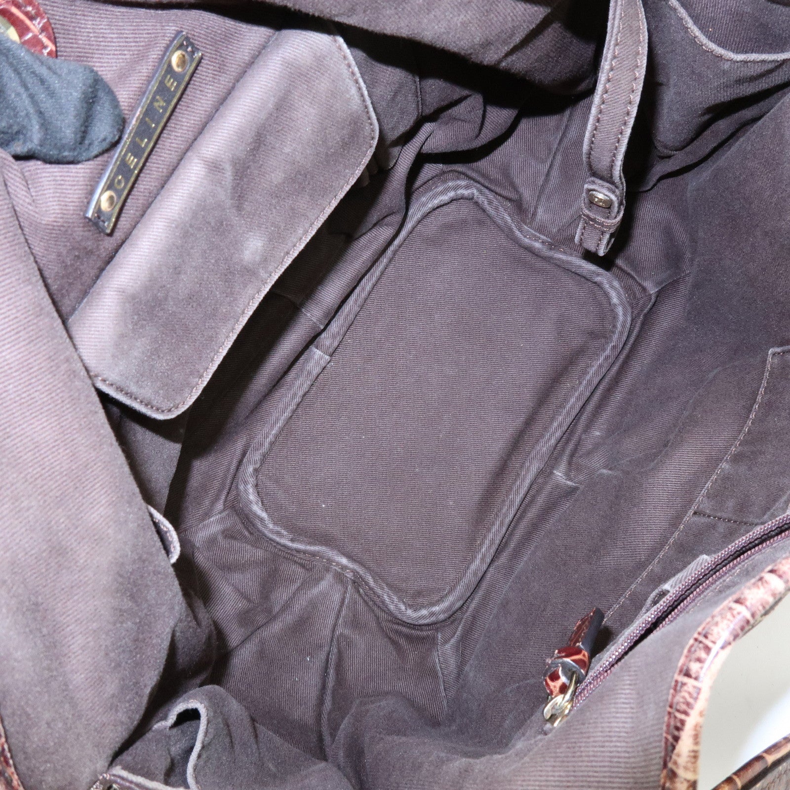 CELINE Macadam Bittersweet Canvas Leather Shoulder Bag Brown