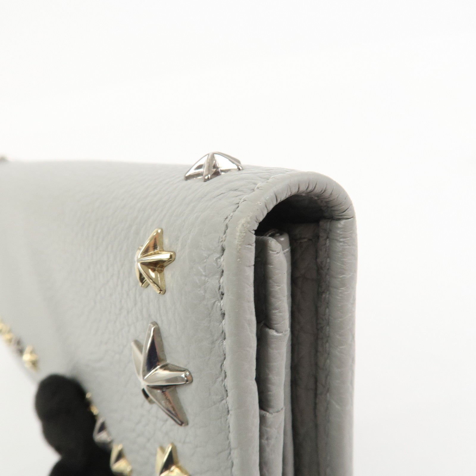 JIMMY CHOO Set of 2 Leather Long Wallet Coin Case Gray Gold