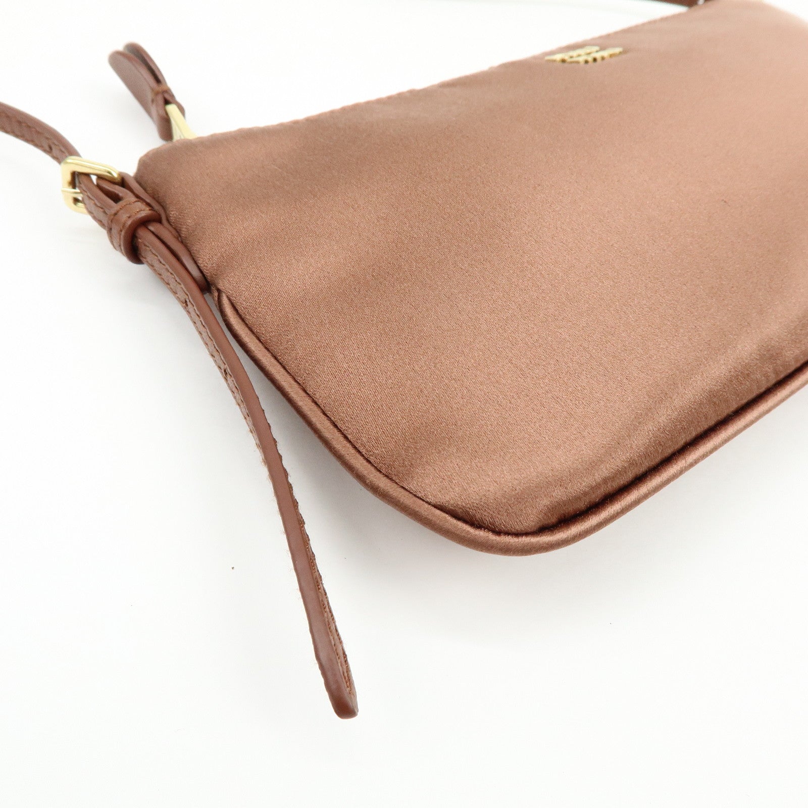 MIU MIU Logo Satin Mini Hand Bag Shoulder Bag Brown 5NI007
