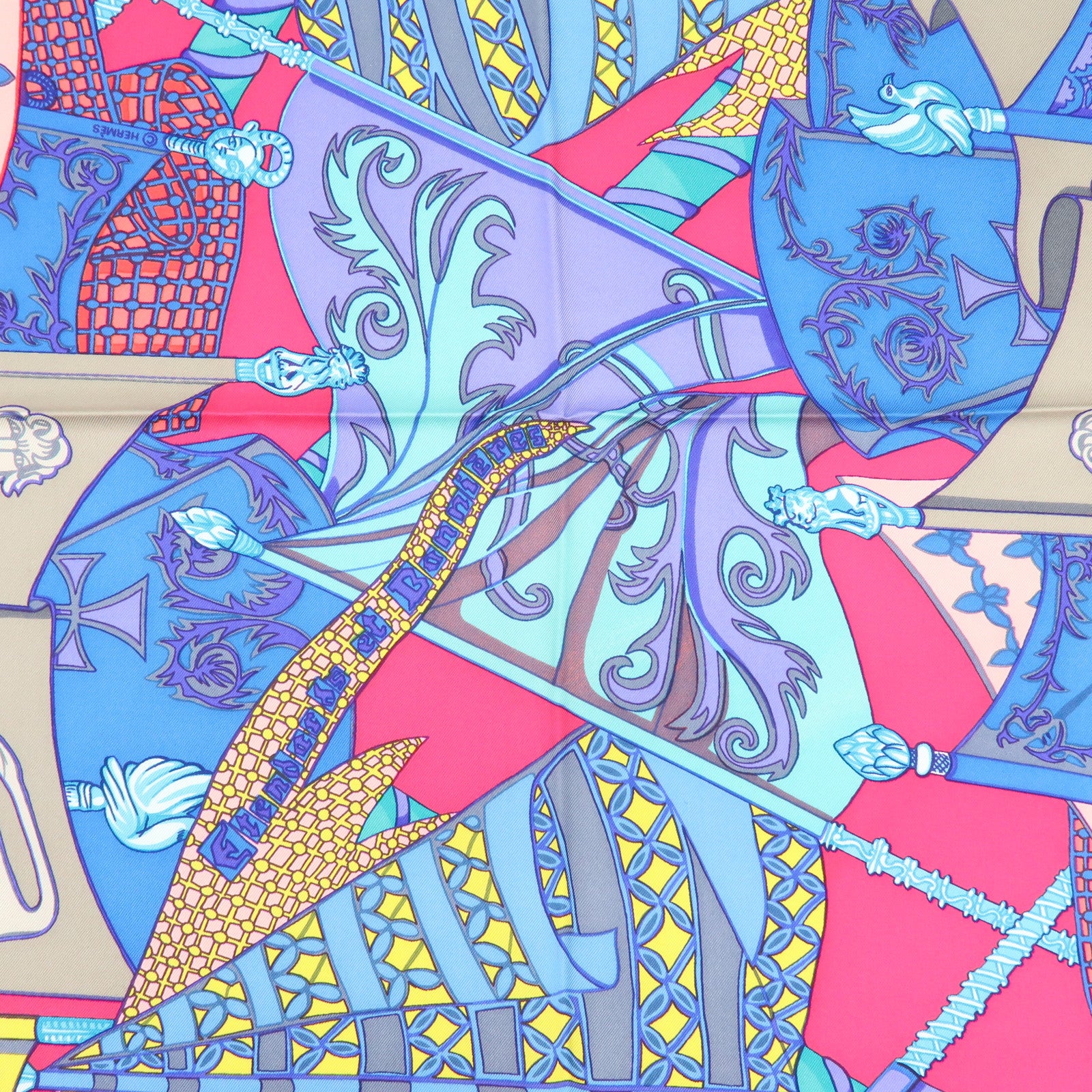 HERMES Carre 90 Silk 100% Etendards et Bonnieres Scarf Purple Blue