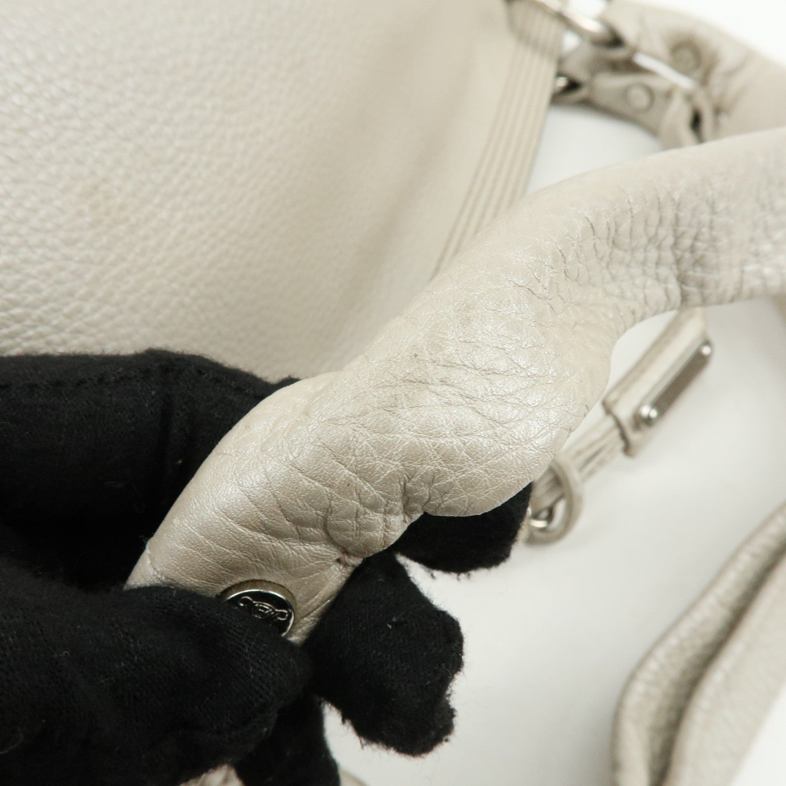 CELINE Bittersweet Leather Shoulder Bag Hand Bag Pearl White