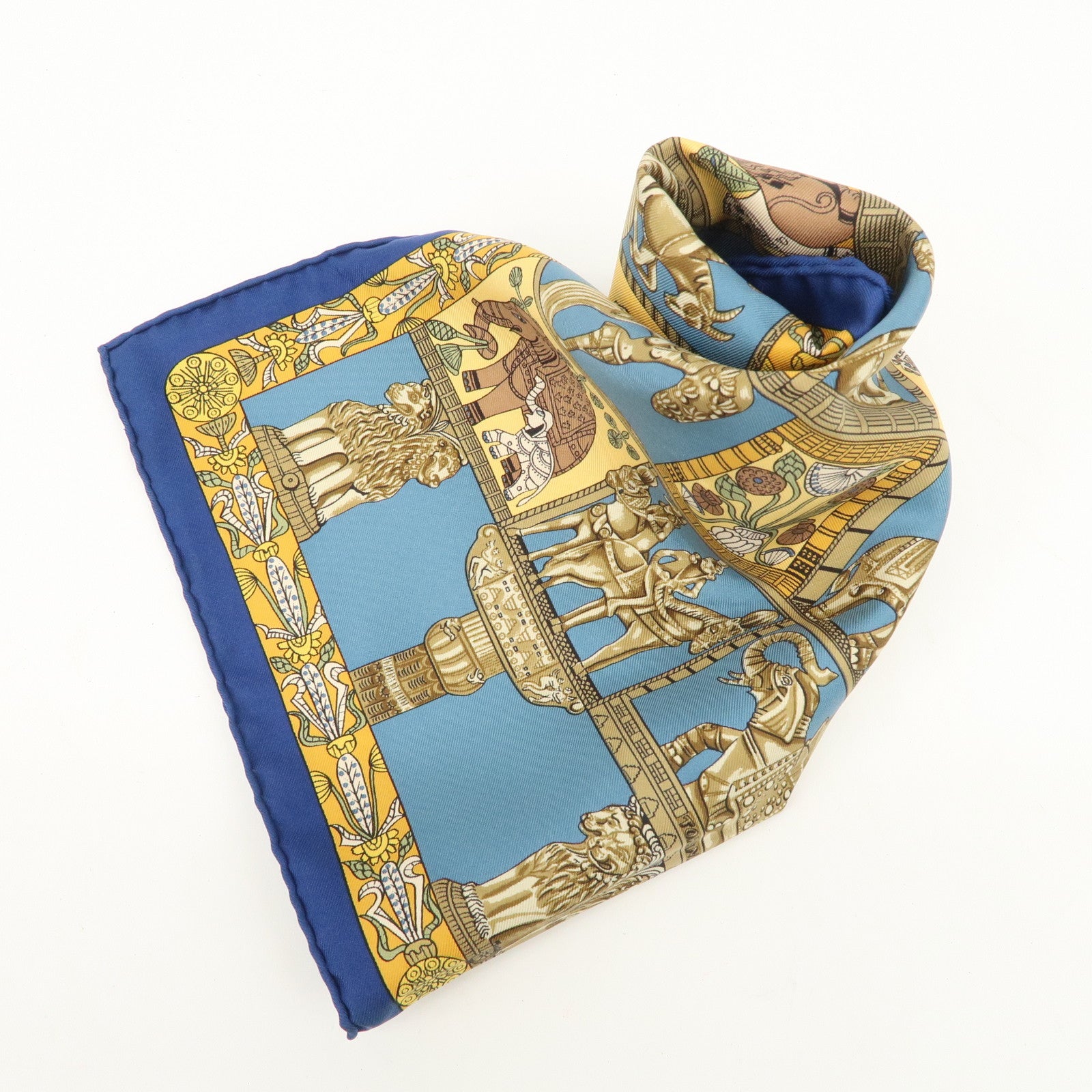 HERMES Carre 90 Silk 100% Scarf TORANA Blue