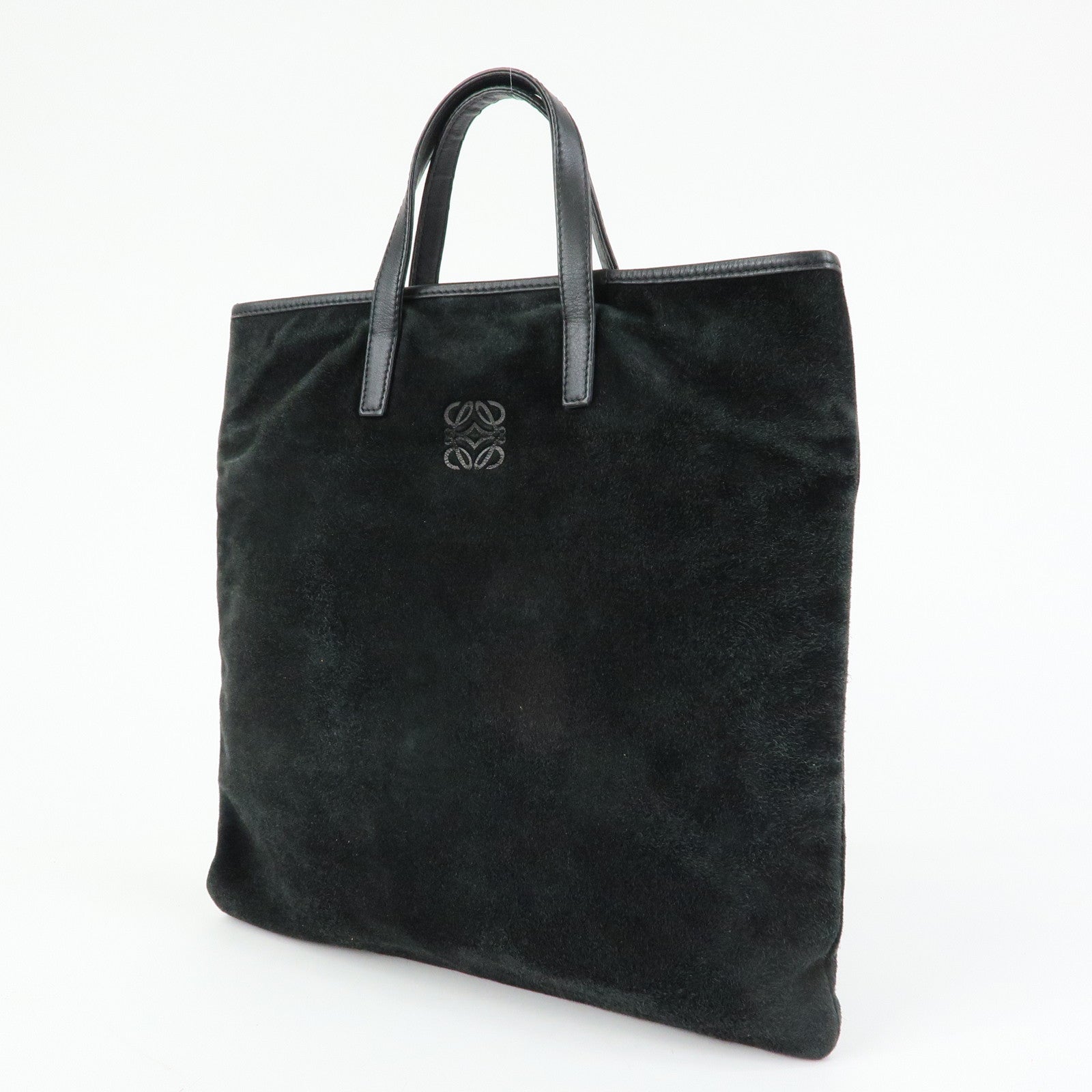 LOEWE Anagram Suede Leather Hand Bag Tote Bag Black