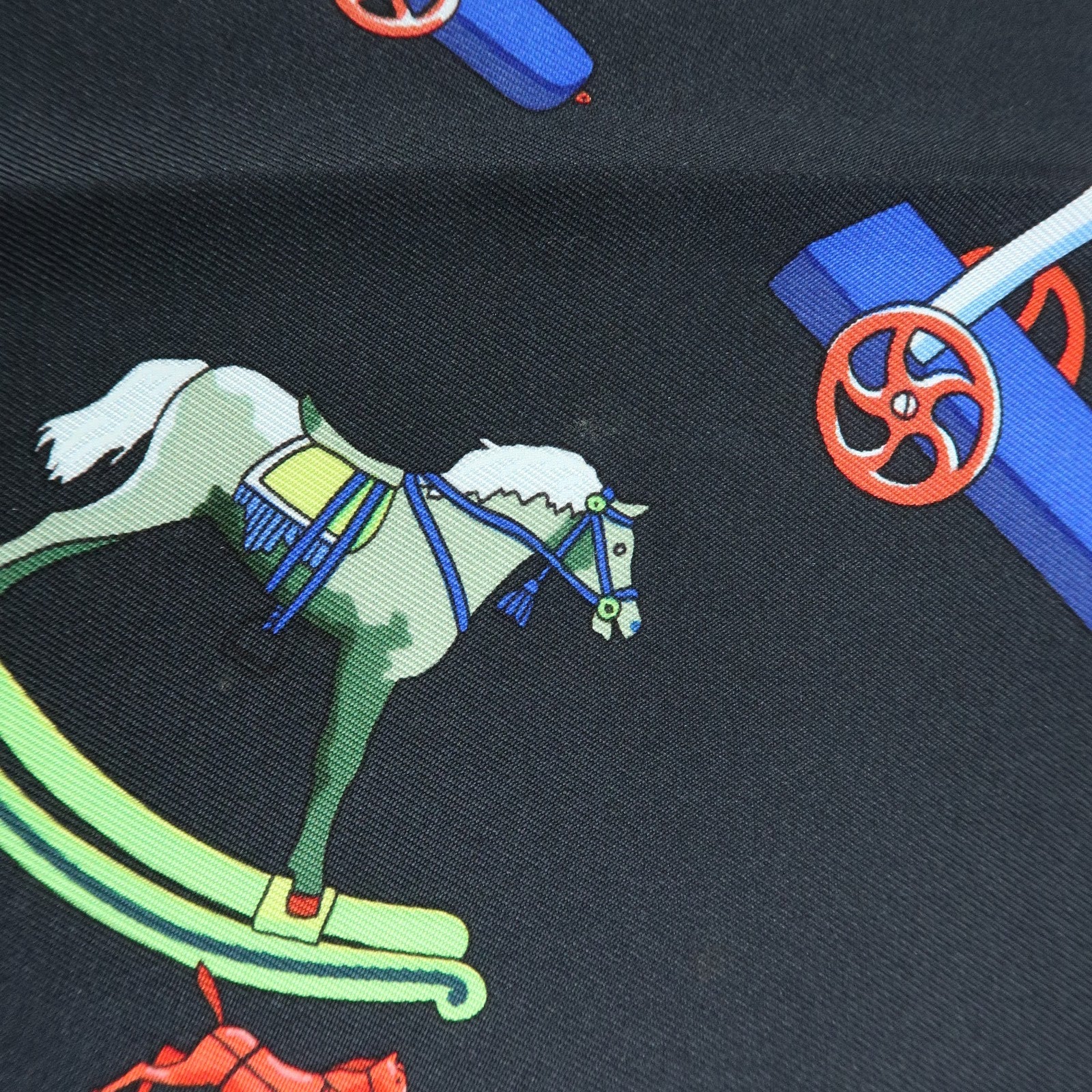 HERMES Carre 90 Silk 100% Scarf Raconte Moi le Cheval Black Blue