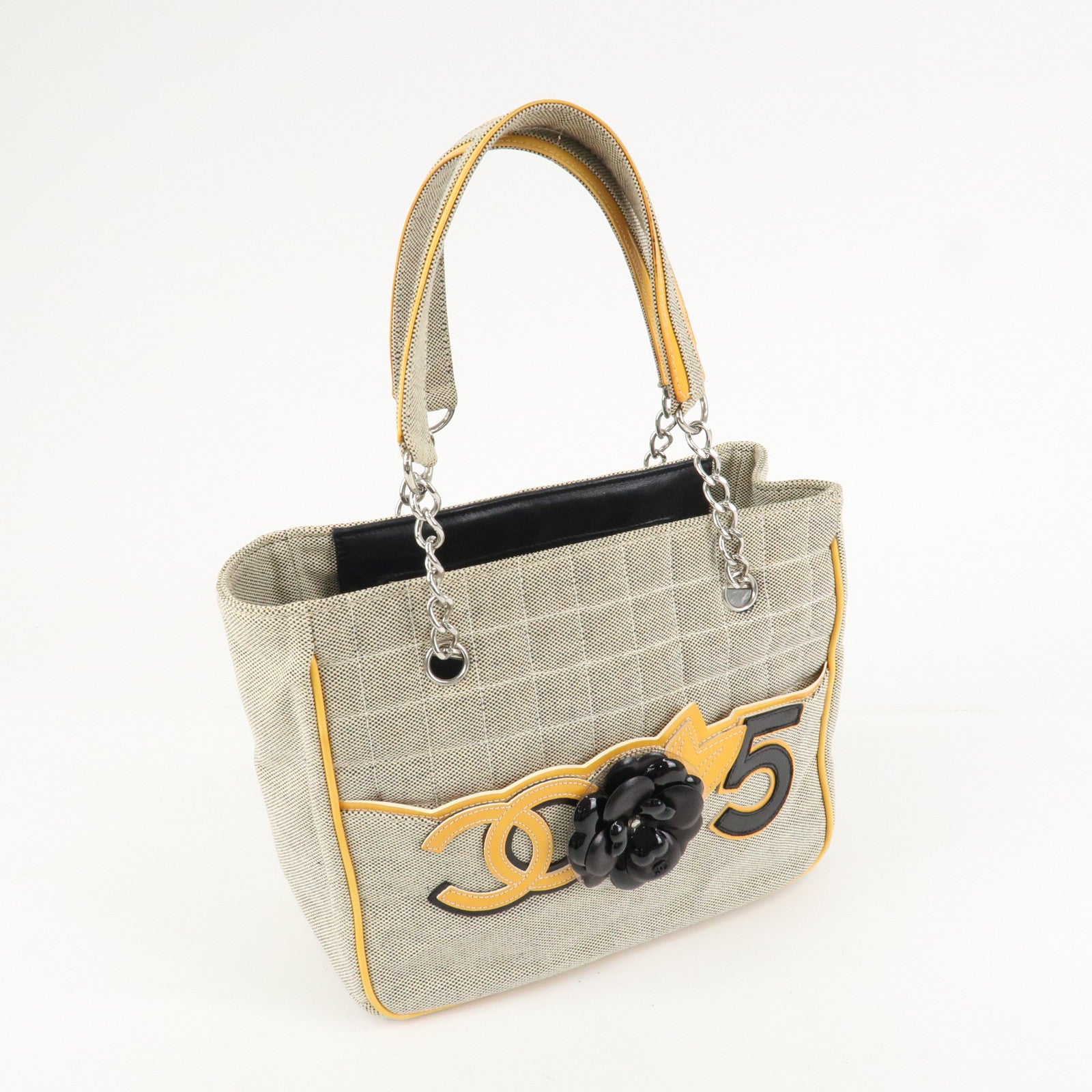 CHANEL Camelia No.5 Chocolate Bar Chain Shoulder Bag A31573 Used