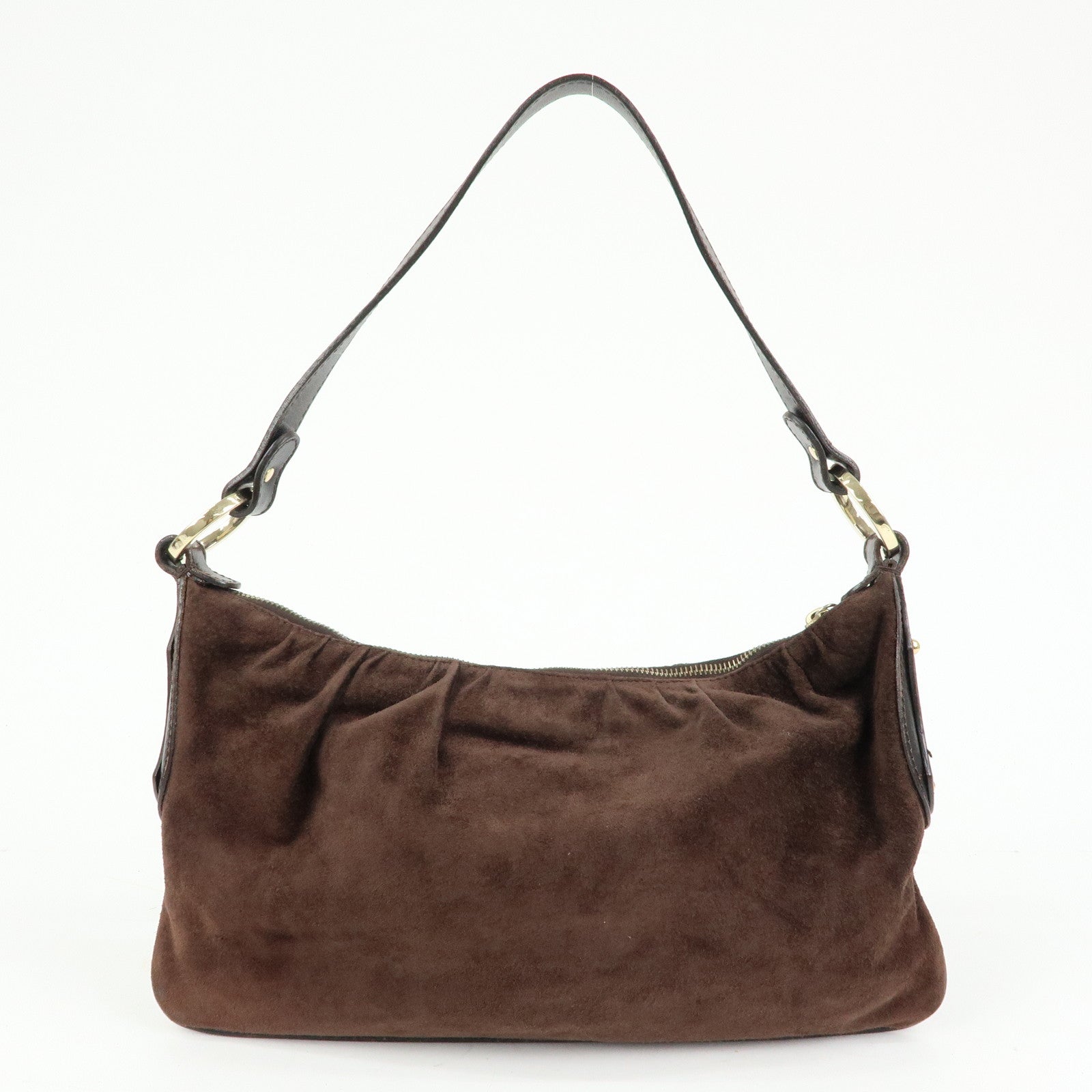 FENDI Suede Leather Shoulder Bag Hand Bag Brown 8BR343