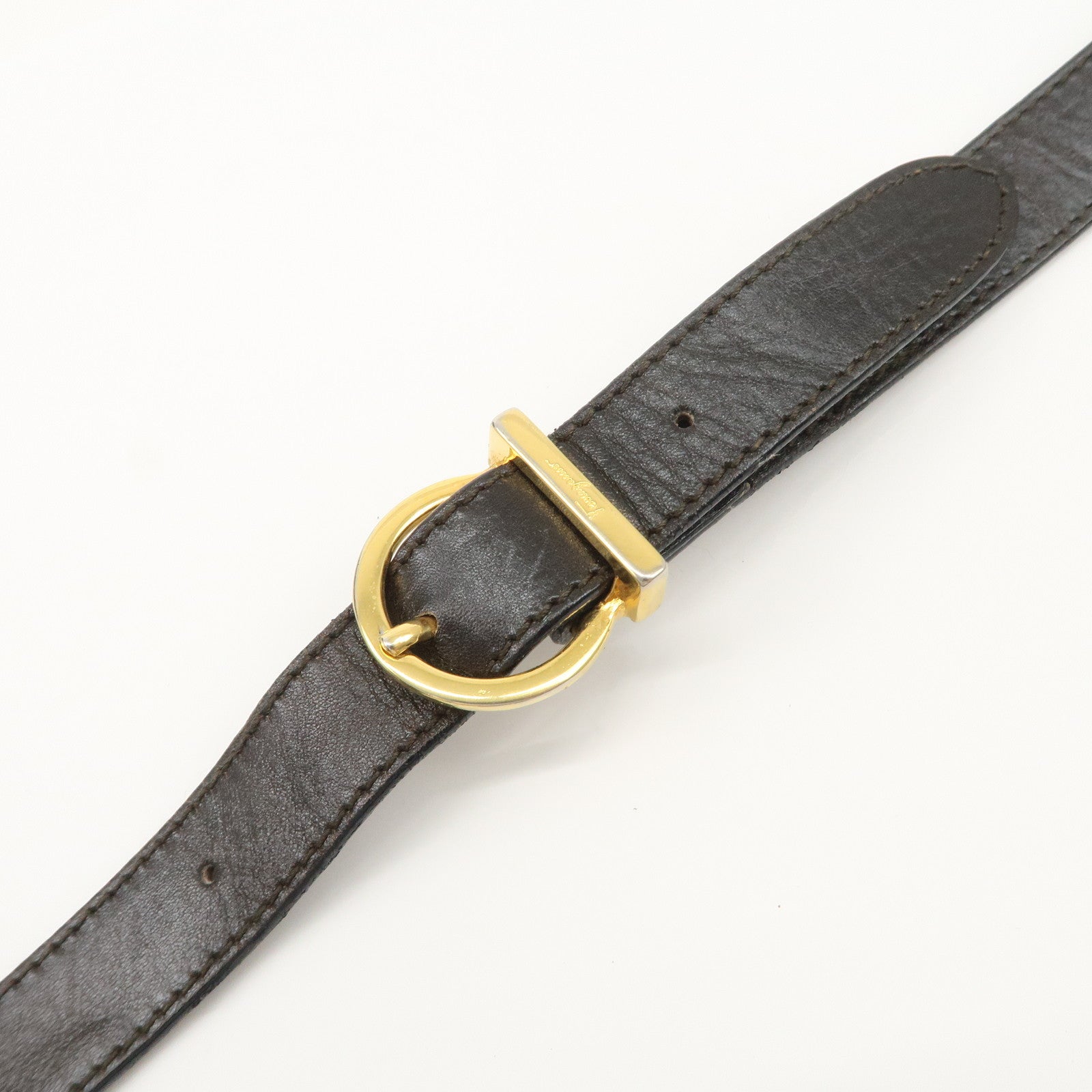 Ferragamo Gancini Leather 2Way Hand Bag Shoulder Bag Brown