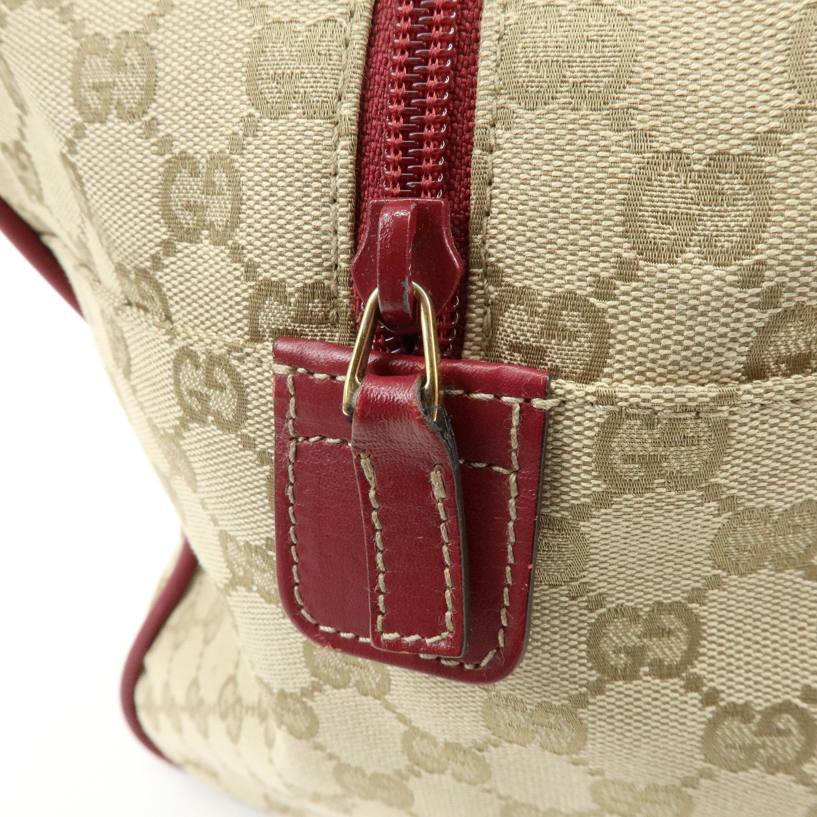 GUCCI GG Canvas Leather Boston Bag Shoulder Bag Beige Red 153240