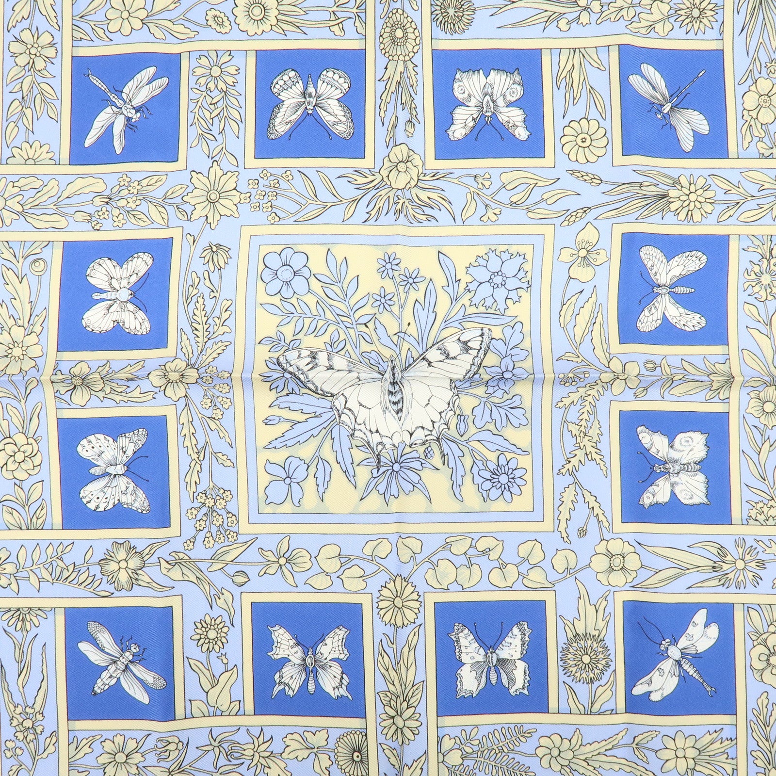 HERMES Carre 90 Silk 100% joyaux de LETE Scarf Blue