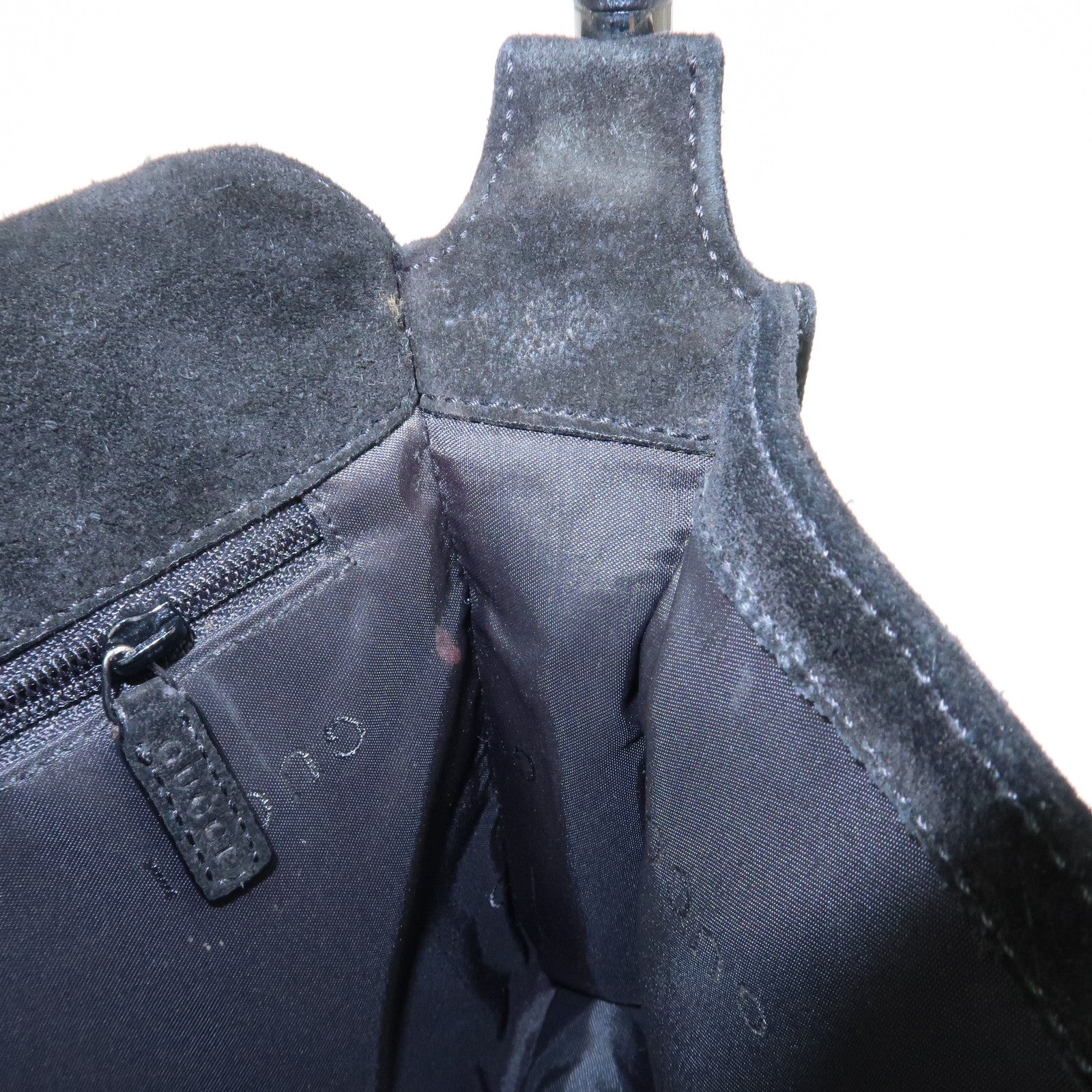 GUCCI Bamboo Suede Shoulder Bag Hand Bag Black 001・3239