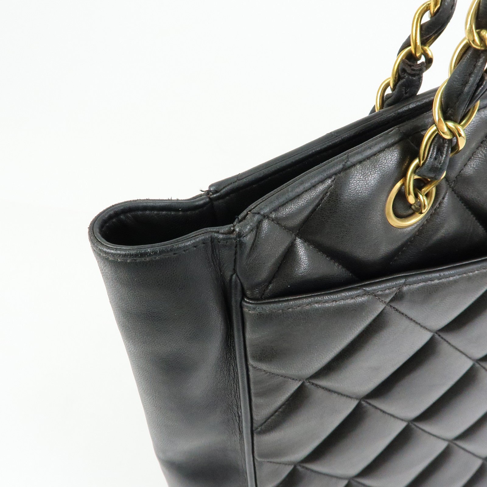 CHANEL Matelasse COCO Mark Lamb Skin Tote Bag Shoulder Bag Black