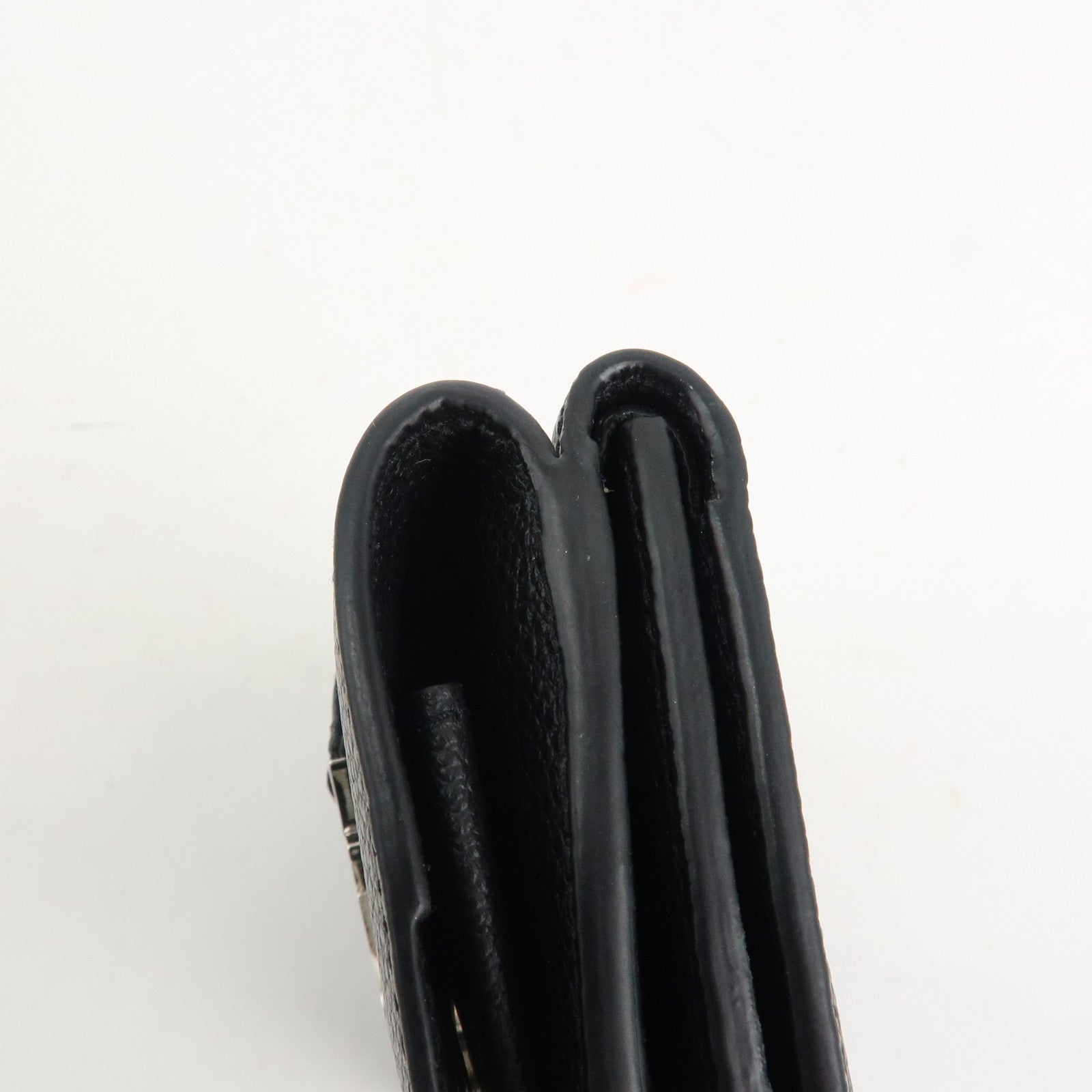 SAINT LAURENT Leather Tri-fold Compact Wallet Black Silver HDW