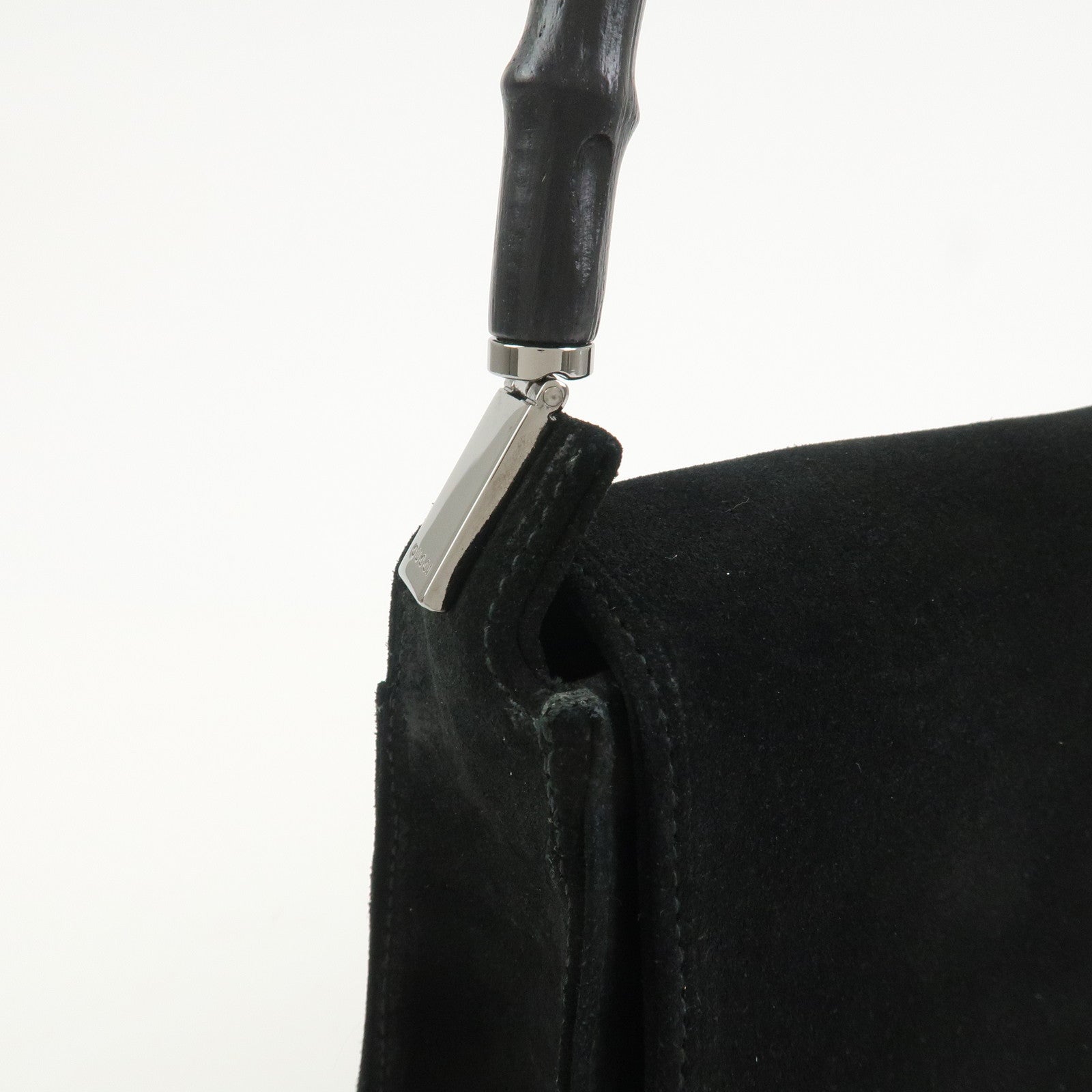 GUCCI  Bamboo Suede Handle Shoulder Bag Hand Bag Black 001・3239