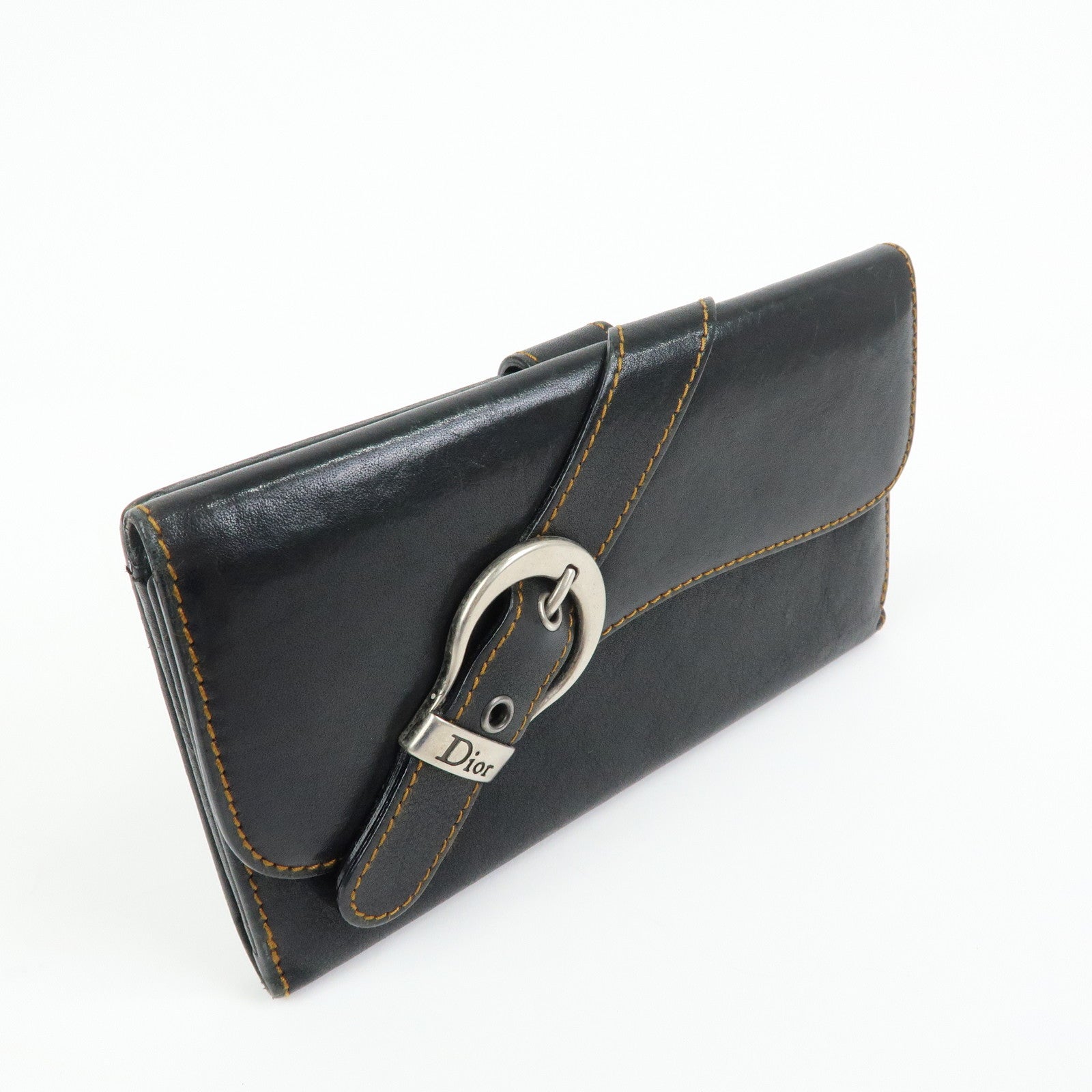 Christian Dior Gaucho Leather Long Wallet Belt Black