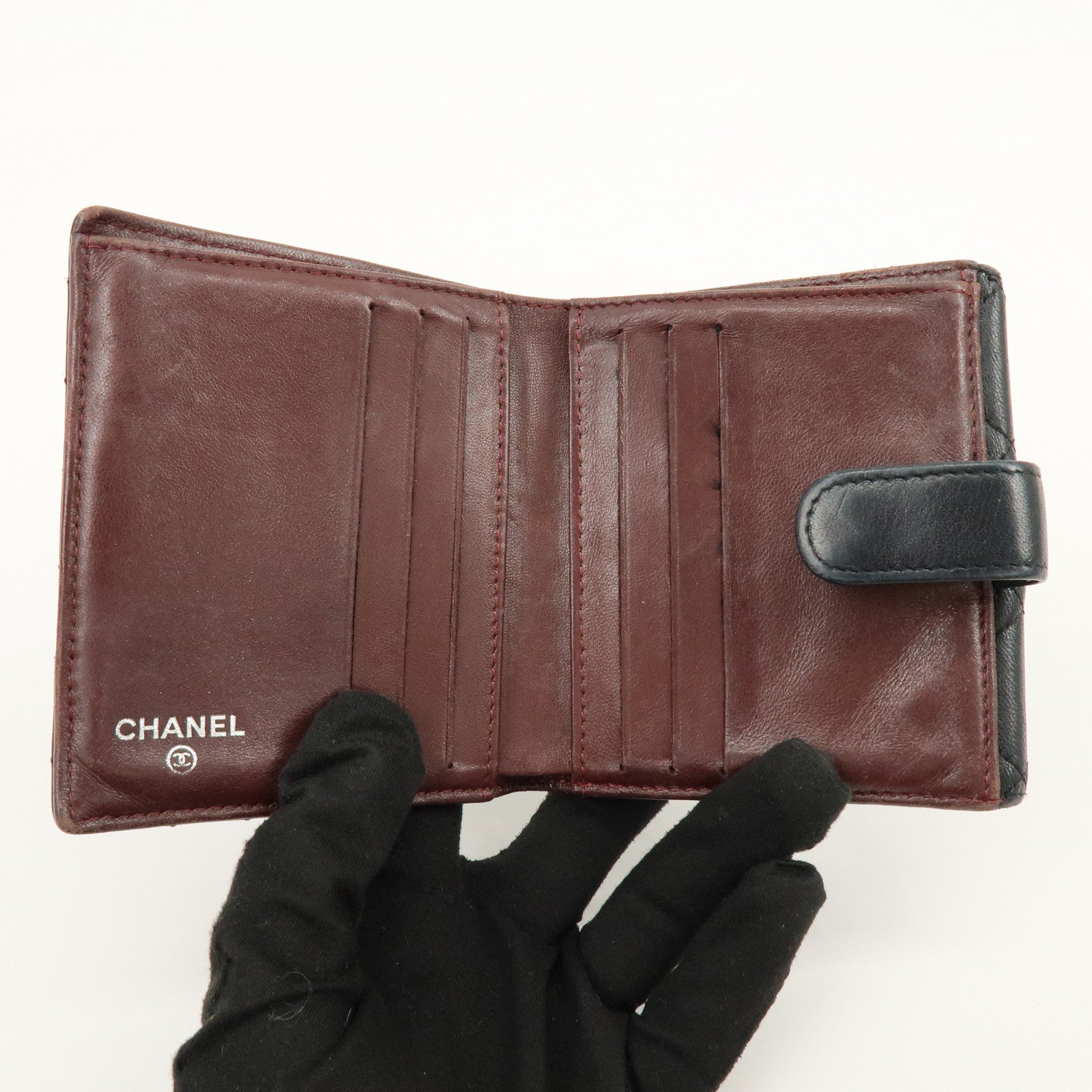 CHANEL Matelasse Lamb Skin Bi-fold Compact Wallet Black A48980