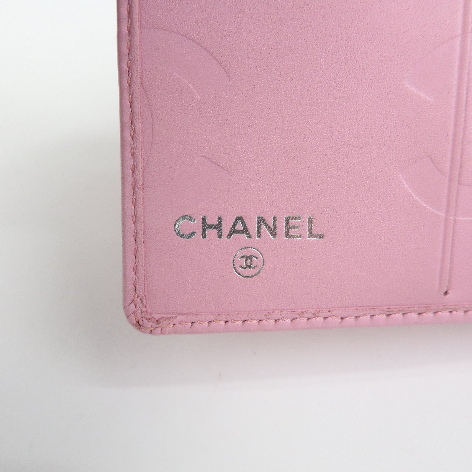 CHANEL Cambon Line Matelasse Lamb Skin Bi-fold Compact Wallet Pink