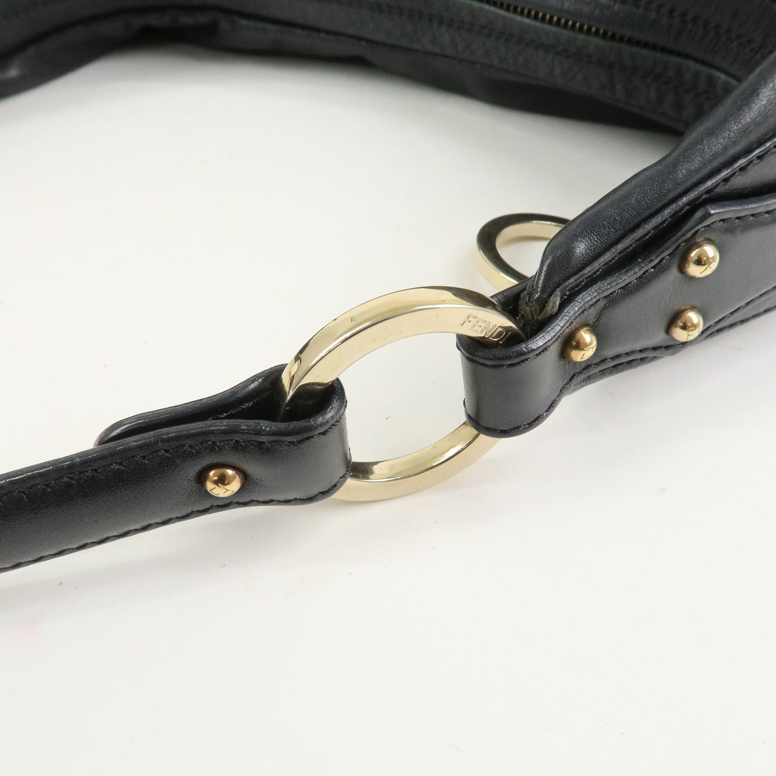 FENDI Leather Shoulder Bag Hand Bag Black 8BR340