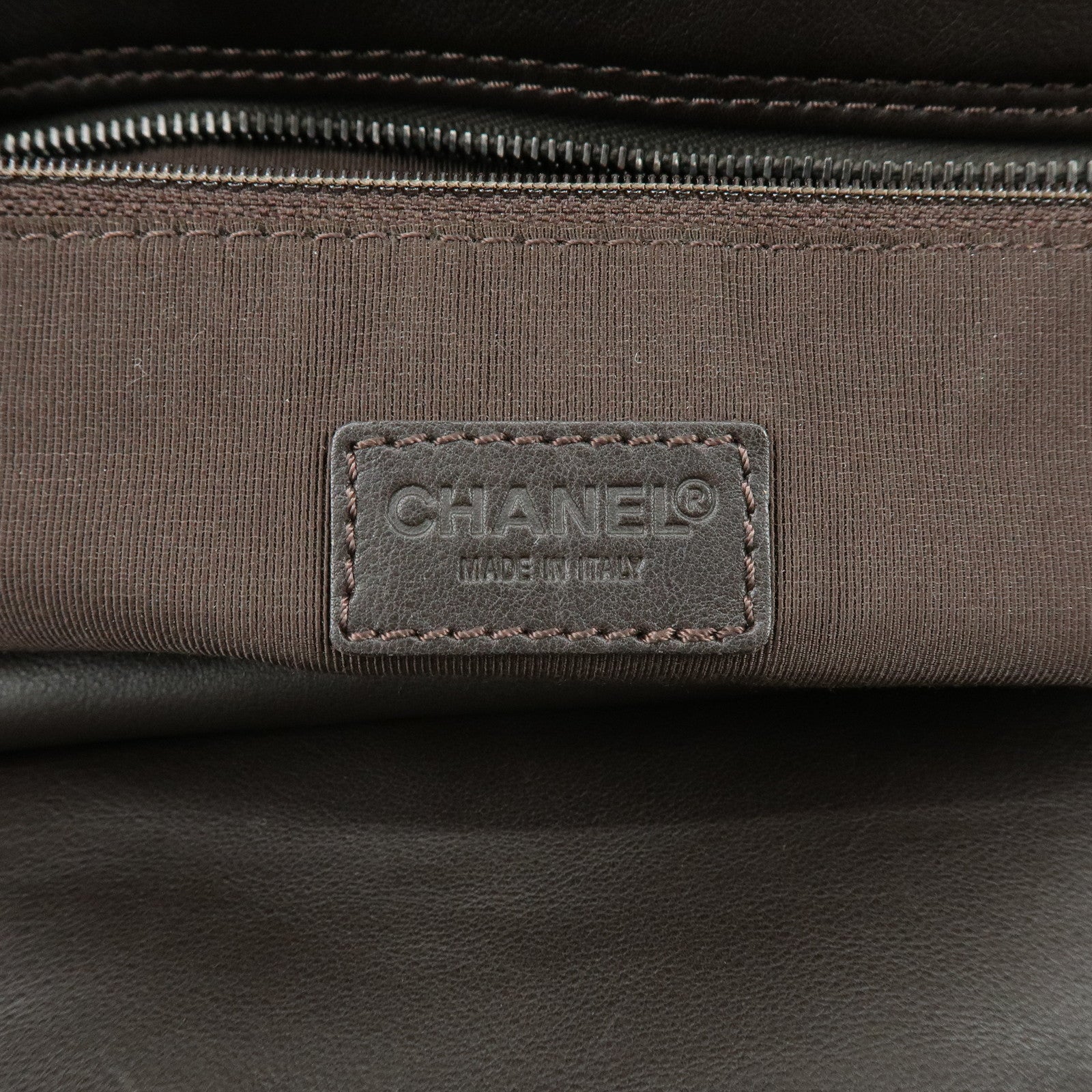 CHANEL COCO Mark Calf Skin Boston Bag Travel Bag Dark Brown
