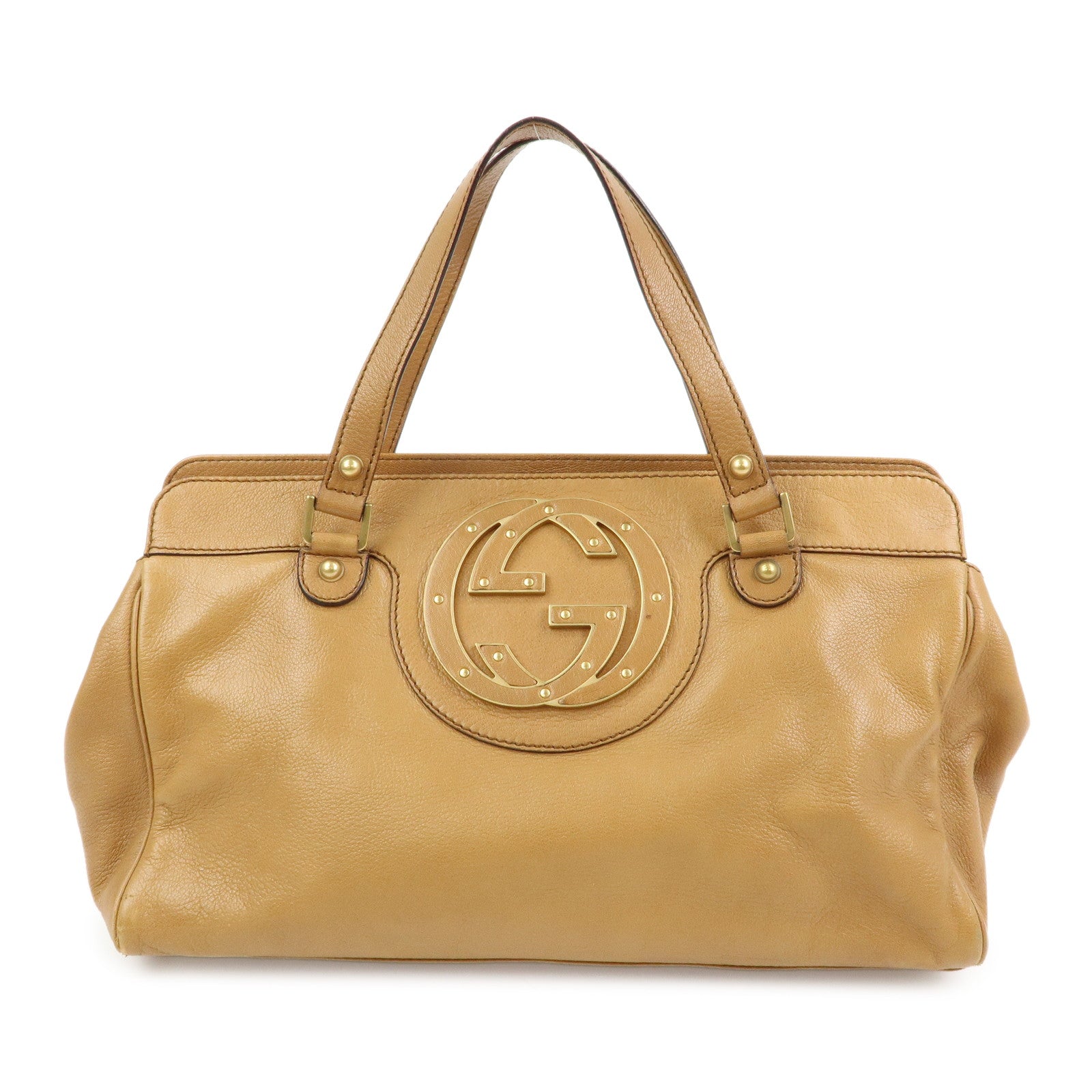 GUCCI Interlocking G Leather Blondie Studs Hand Bag Brown 121551