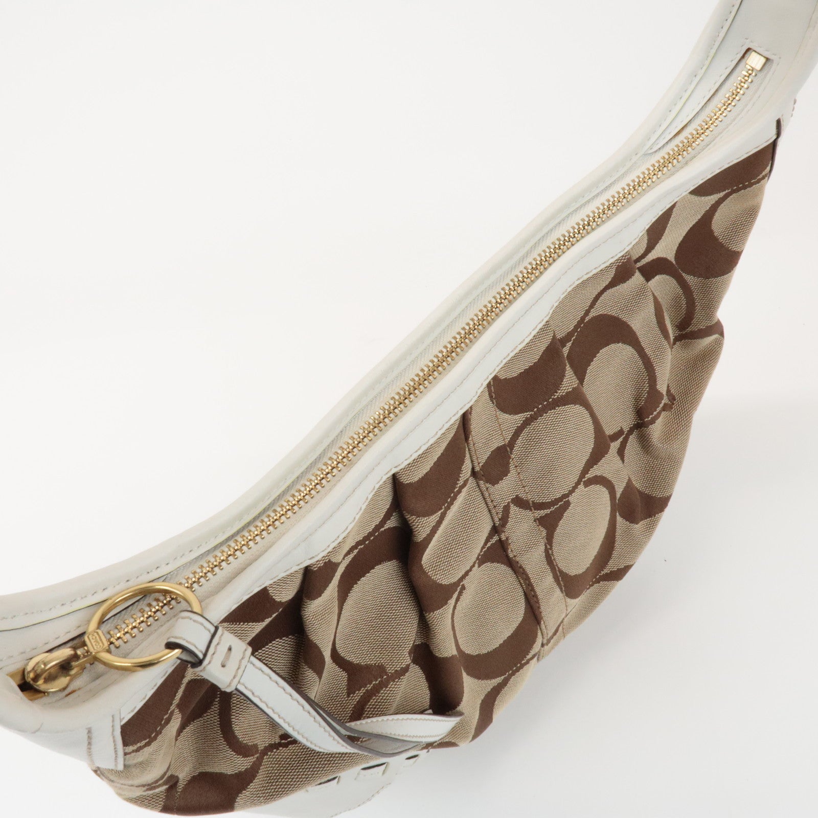 COACH Signature Canvas Leather Shoulder Bag Brown White